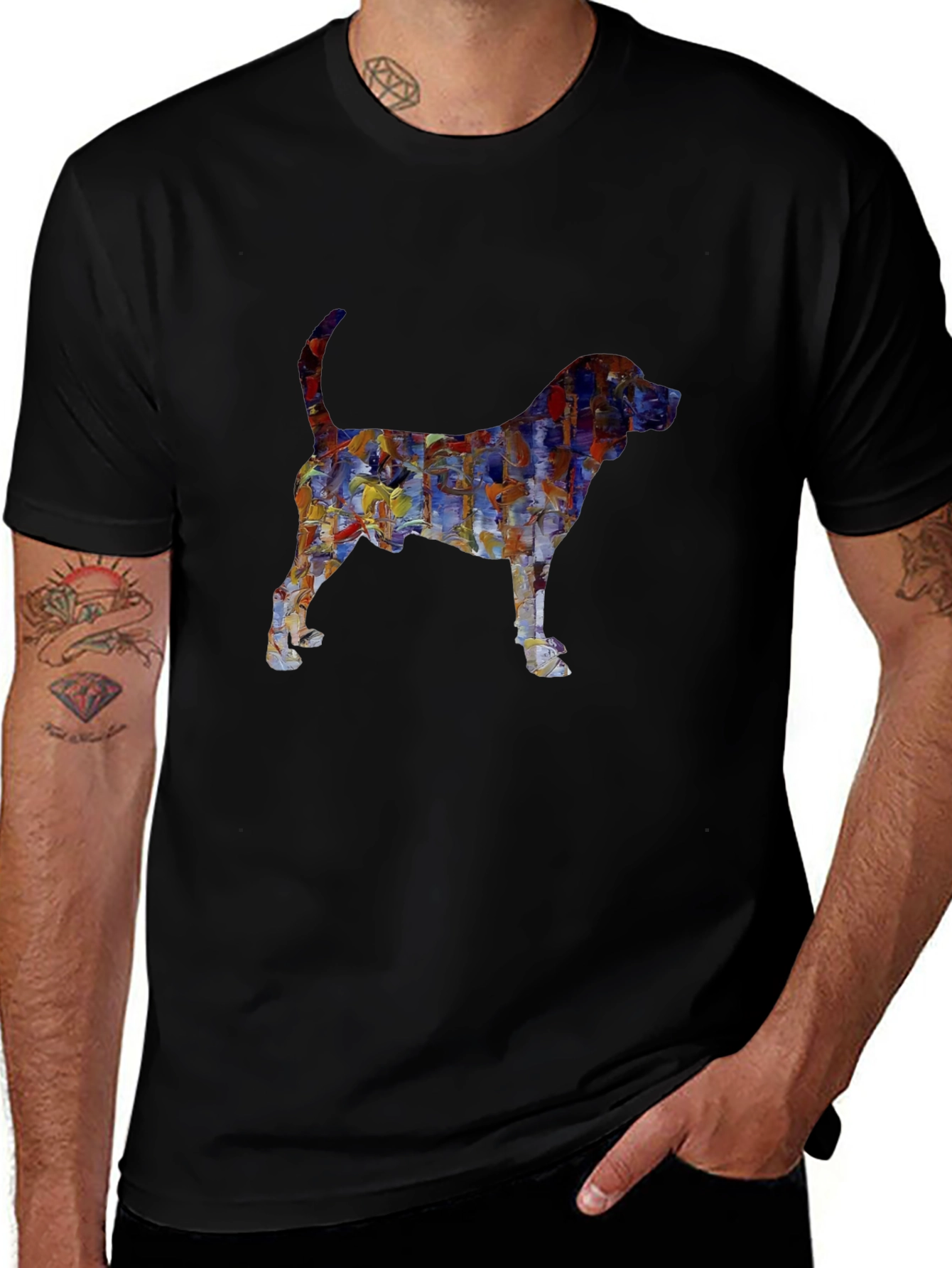 Abstract Dog Print Black T-Shirt