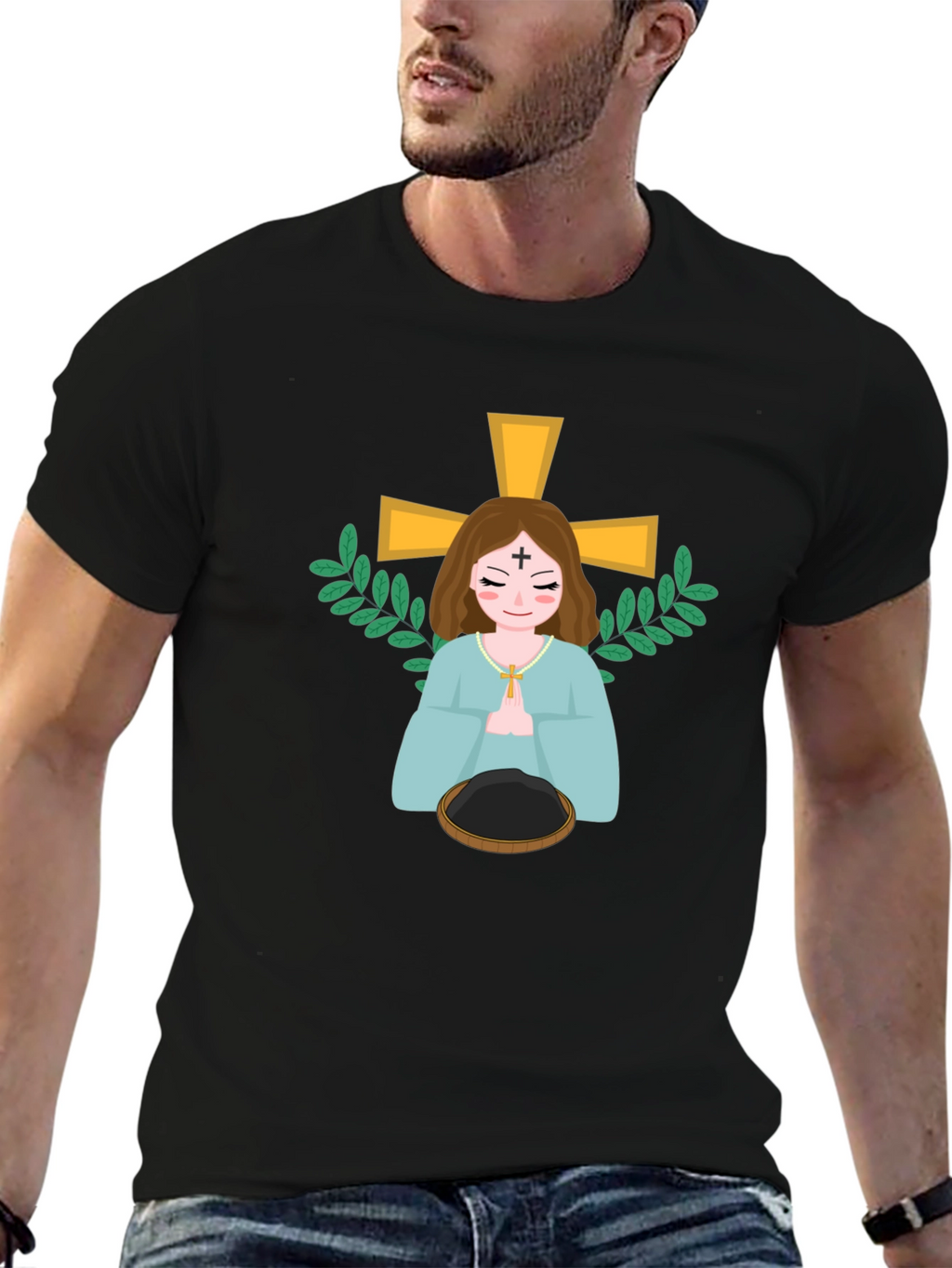 Religious Cartoon Graphic Tee - Black Unisex
