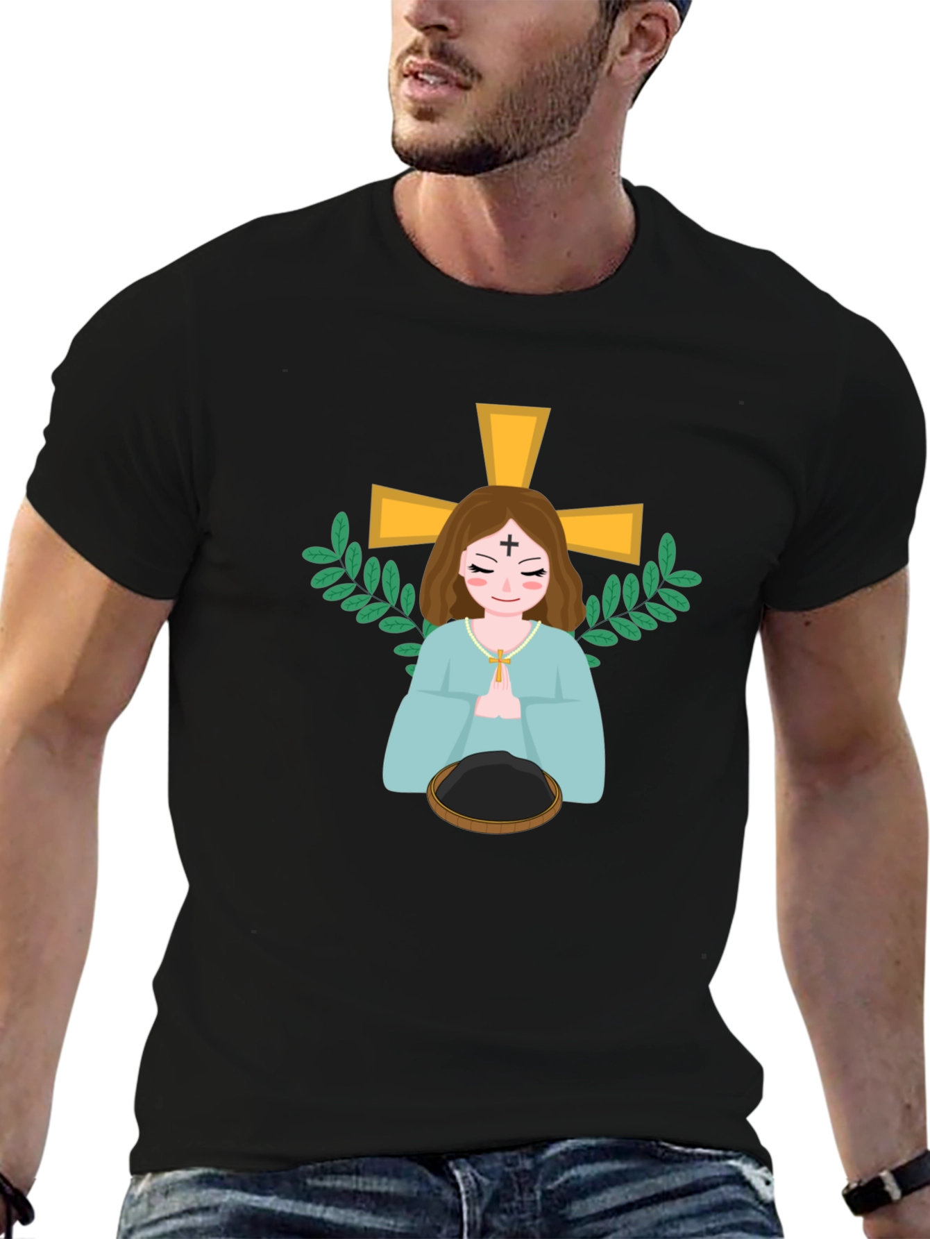 Religious Cartoon Graphic Tee - Black Unisex