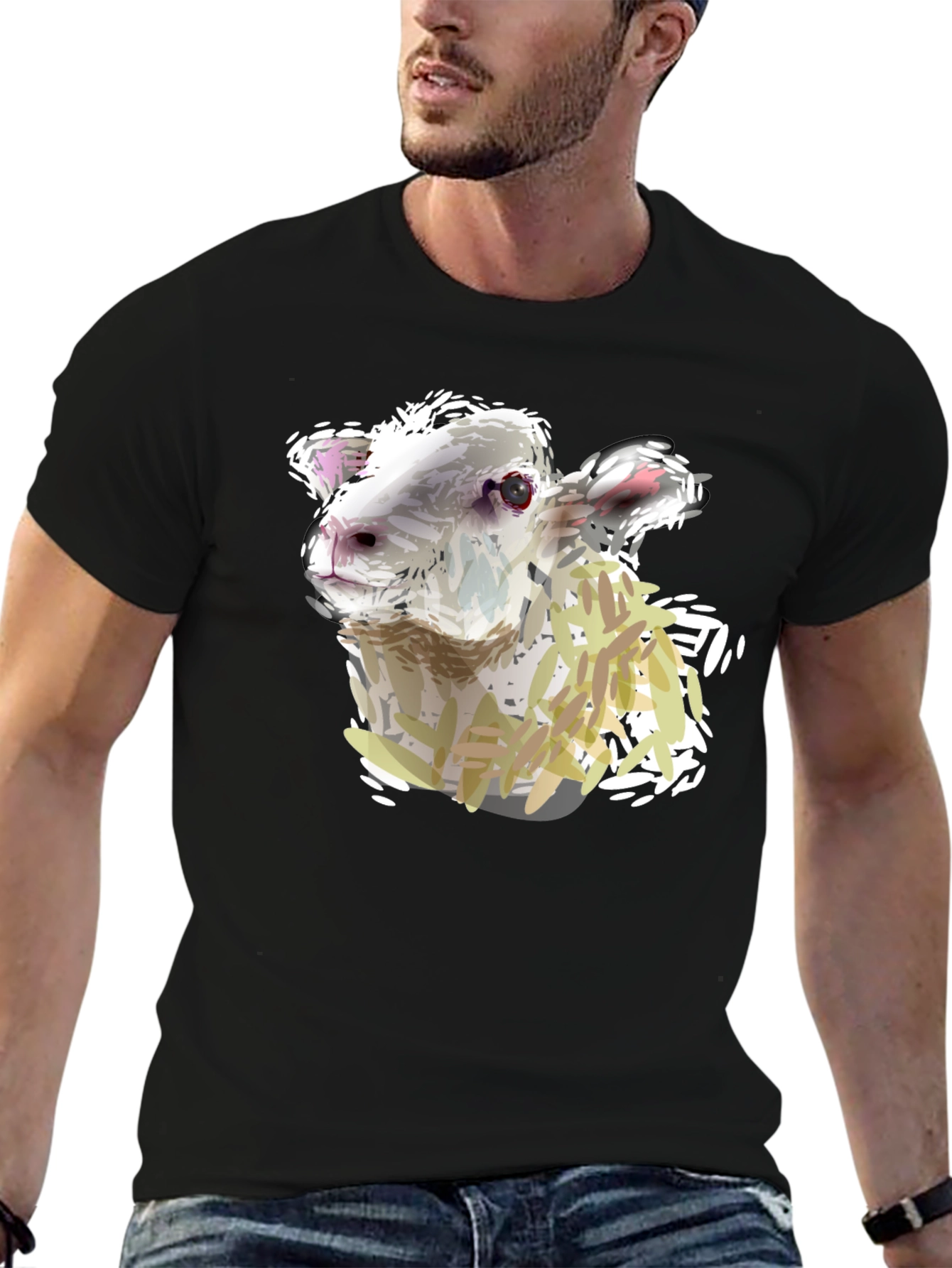 Sheep Graphic Tee - Black Cotton Shirt