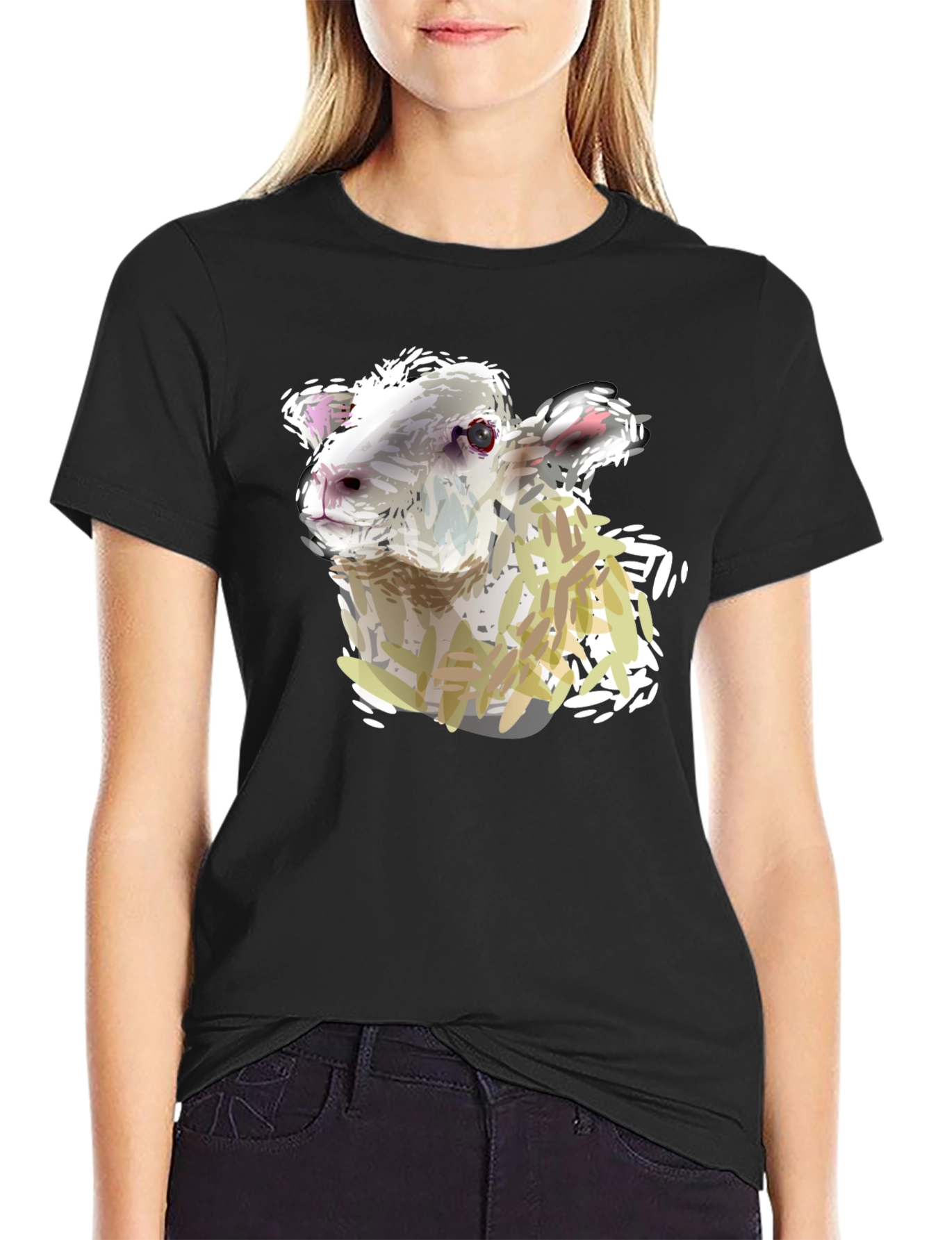 Sheep Graphic Tee - Black Cotton Shirt