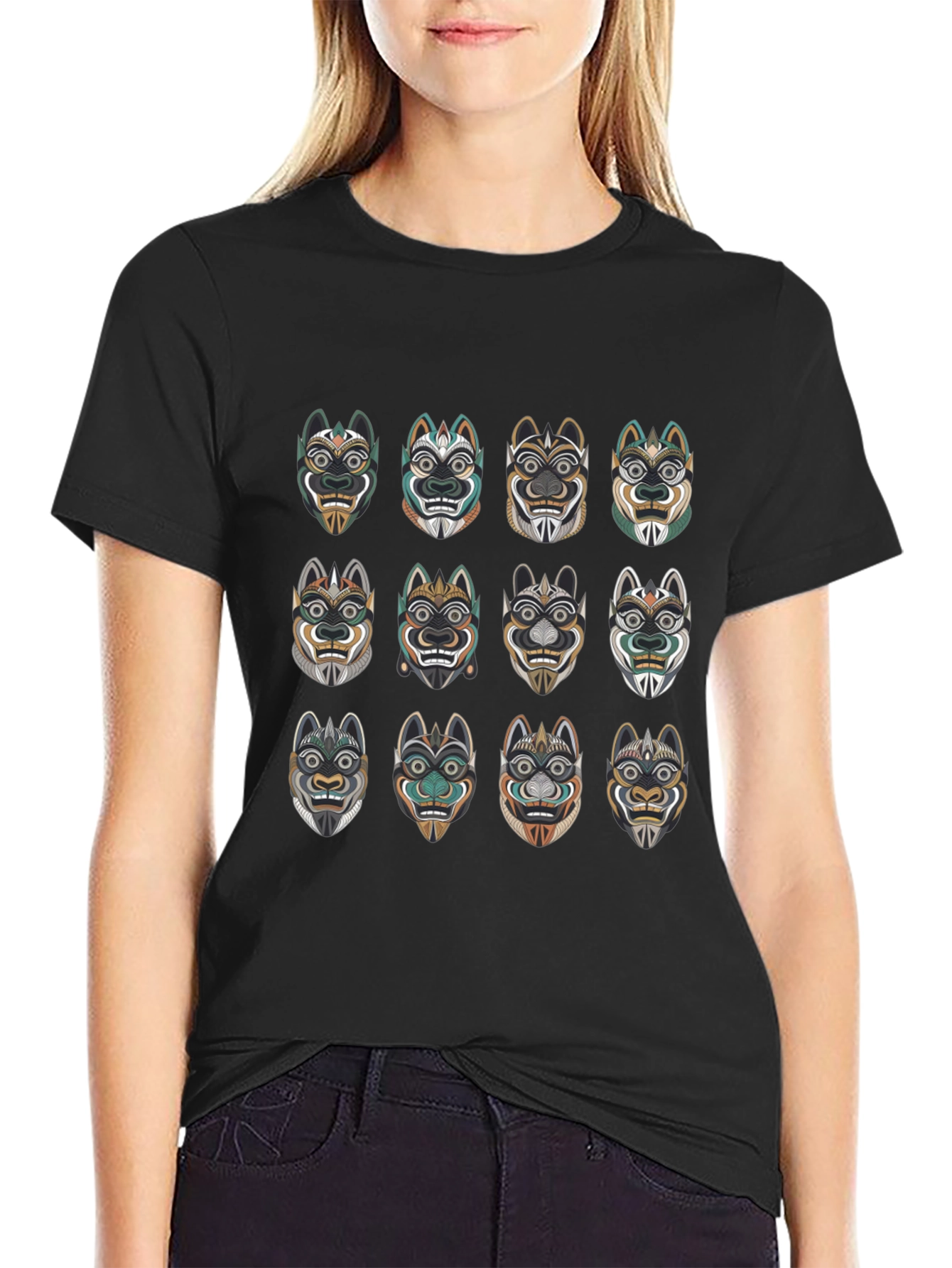 Tribal Mask Graphic Tee - Unique Design