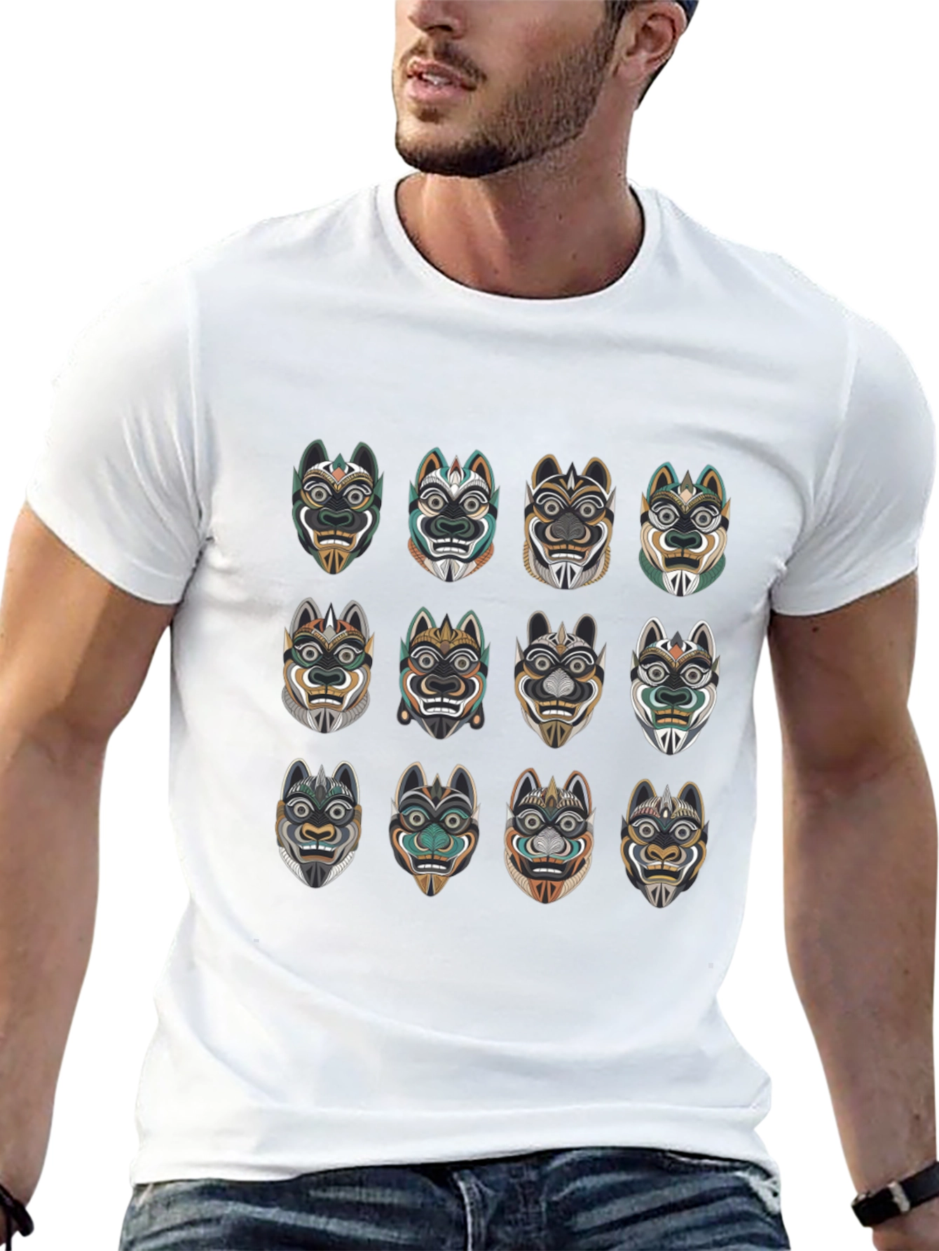 Tribal Mask Graphic Tee - Unique Design