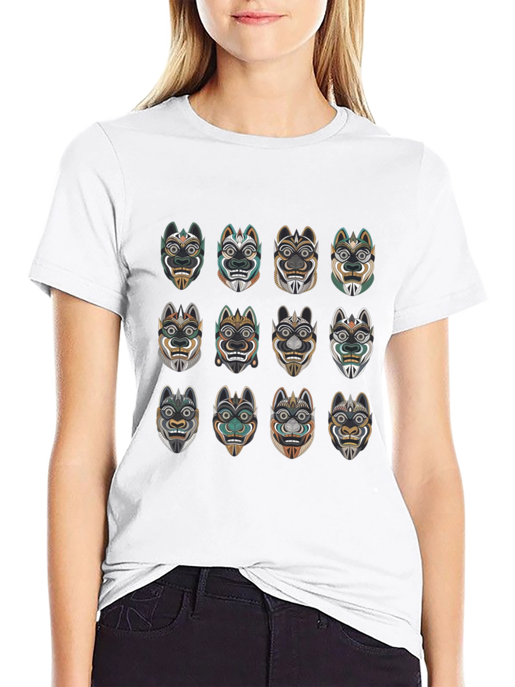 Tribal Mask Graphic Tee - Unique Design