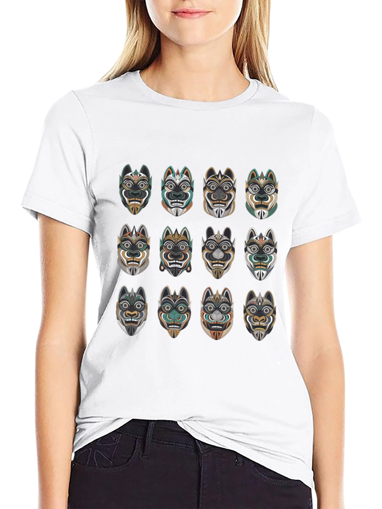 Tribal Mask Graphic Tee - Unique Design