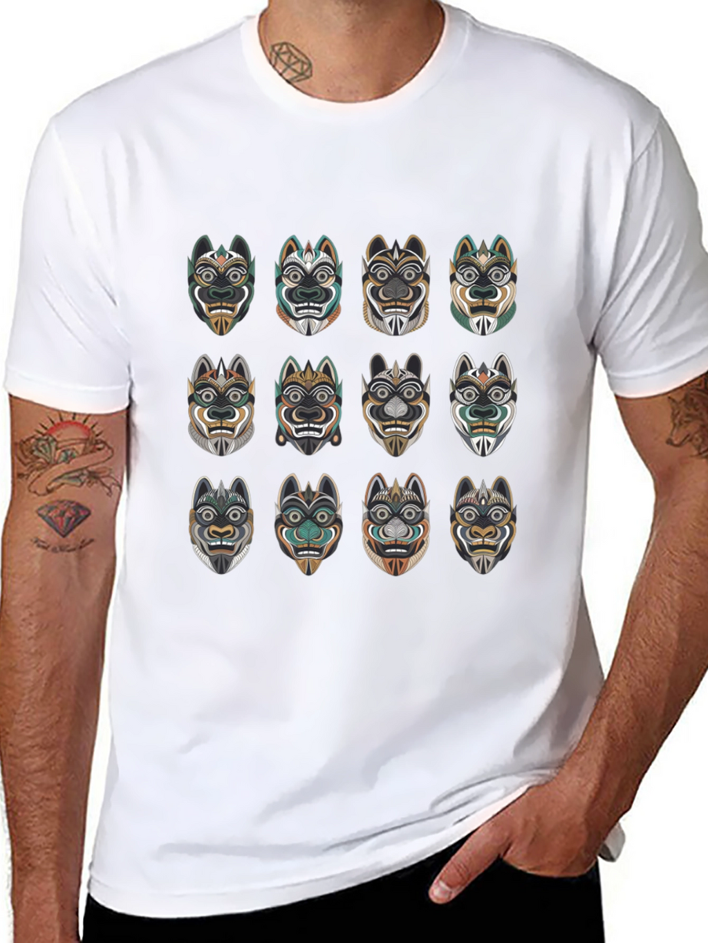 Tribal Mask Graphic Tee - Unique Design