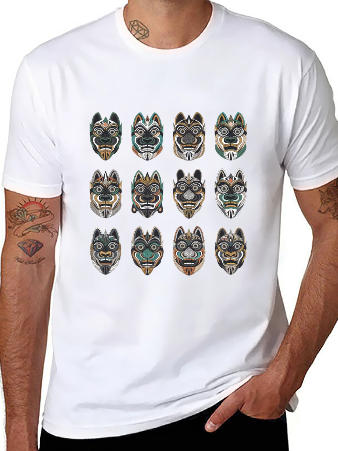 Tribal Mask Graphic Tee - Unique Design