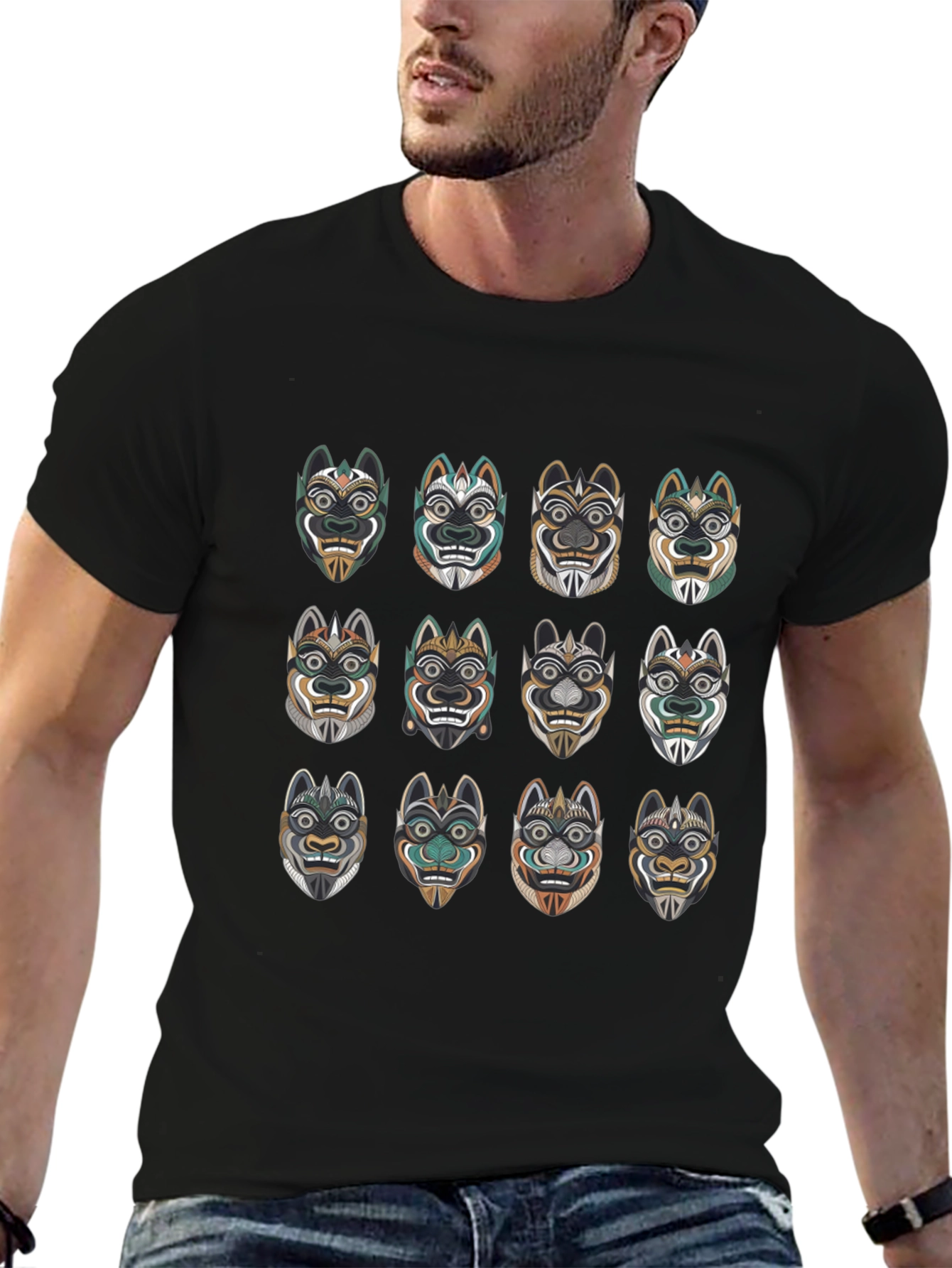 Tribal Mask Graphic Tee - Unique Design