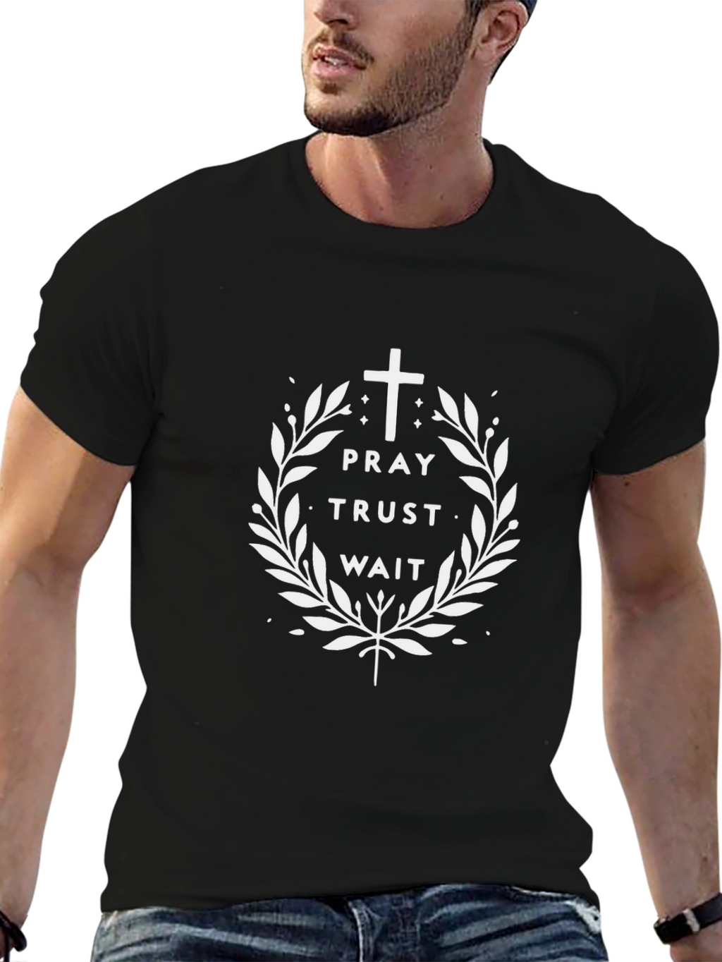 Pray Trust Wait Graphic T-Shirt - Christian Faith Tee