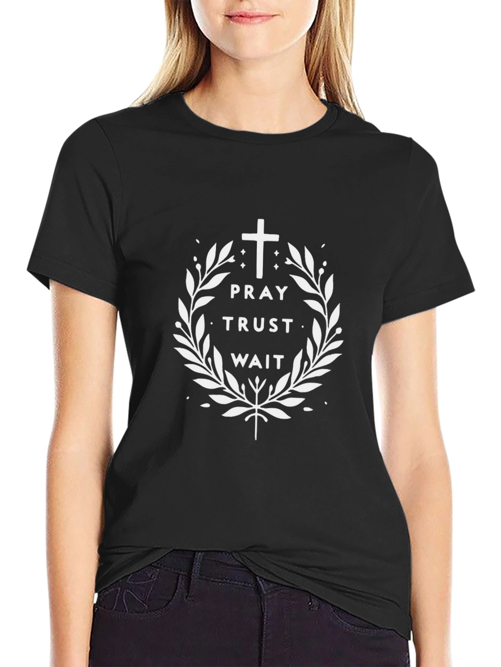Pray Trust Wait Graphic T-Shirt - Christian Faith Tee