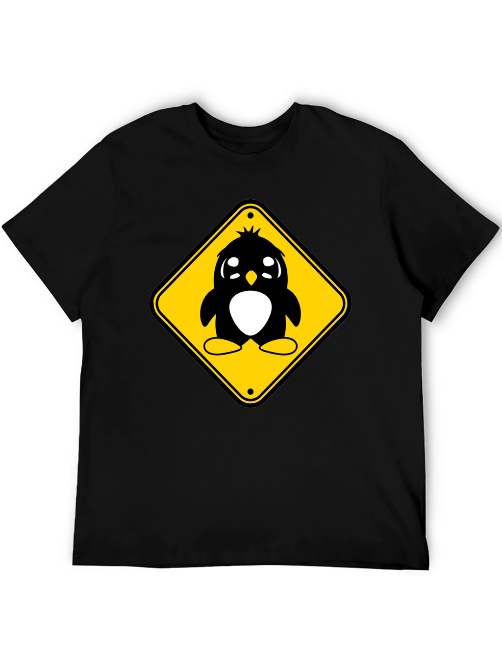 Cute Penguin Crossing T-Shirt - Black Cotton Tee