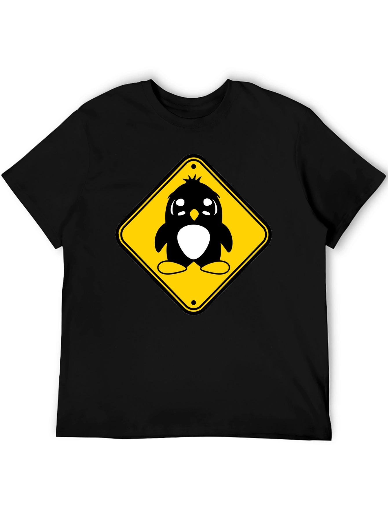 Cute Penguin Crossing T-Shirt - Black Cotton Tee