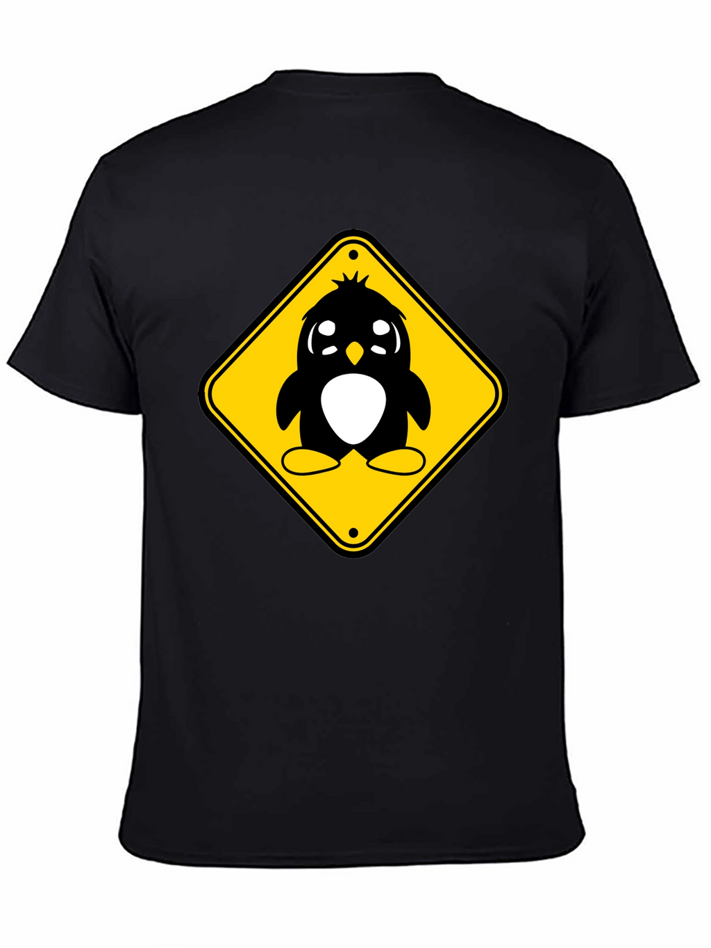 Cute Penguin Crossing T-Shirt - Black Cotton Tee