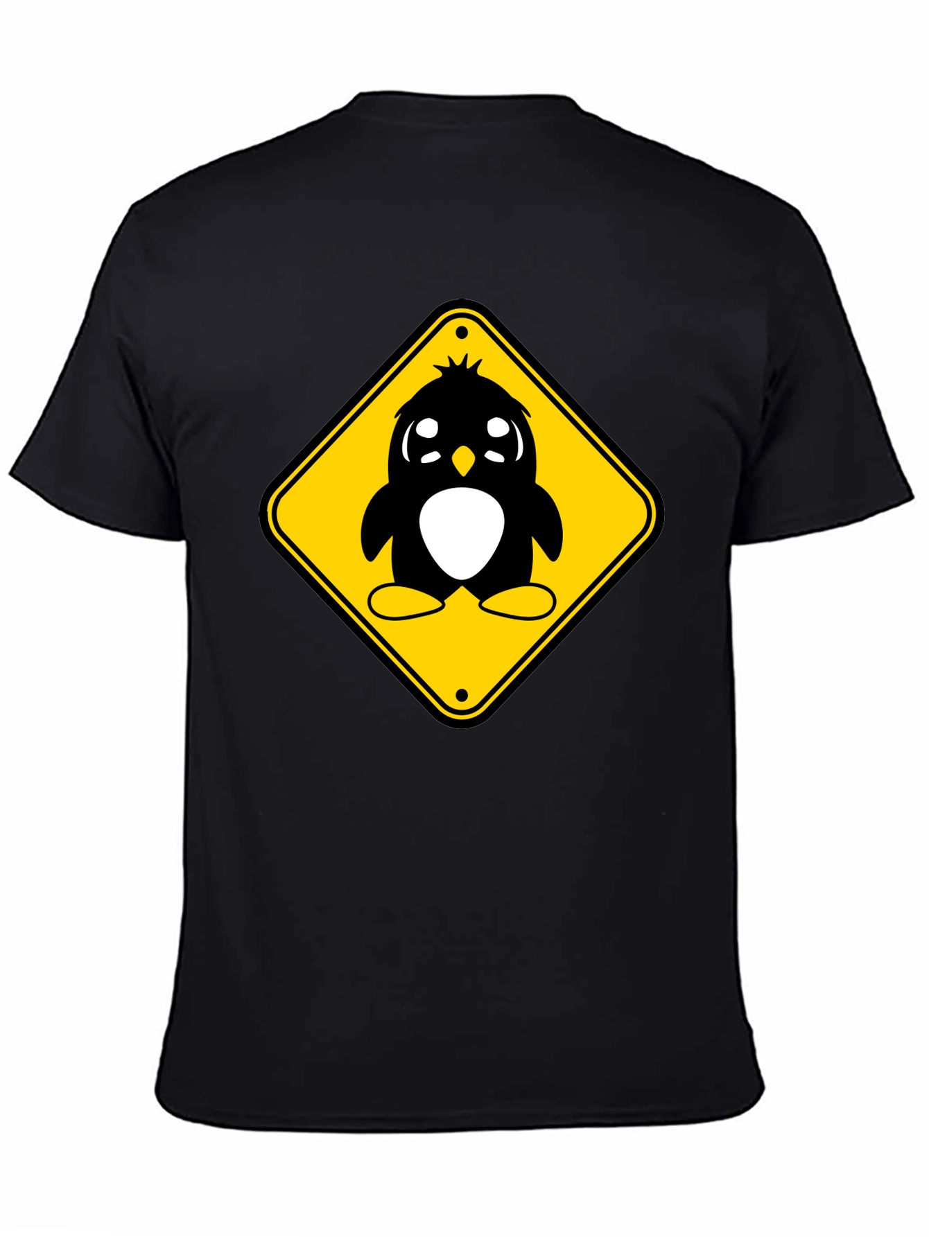 Cute Penguin Crossing T-Shirt - Black Cotton Tee