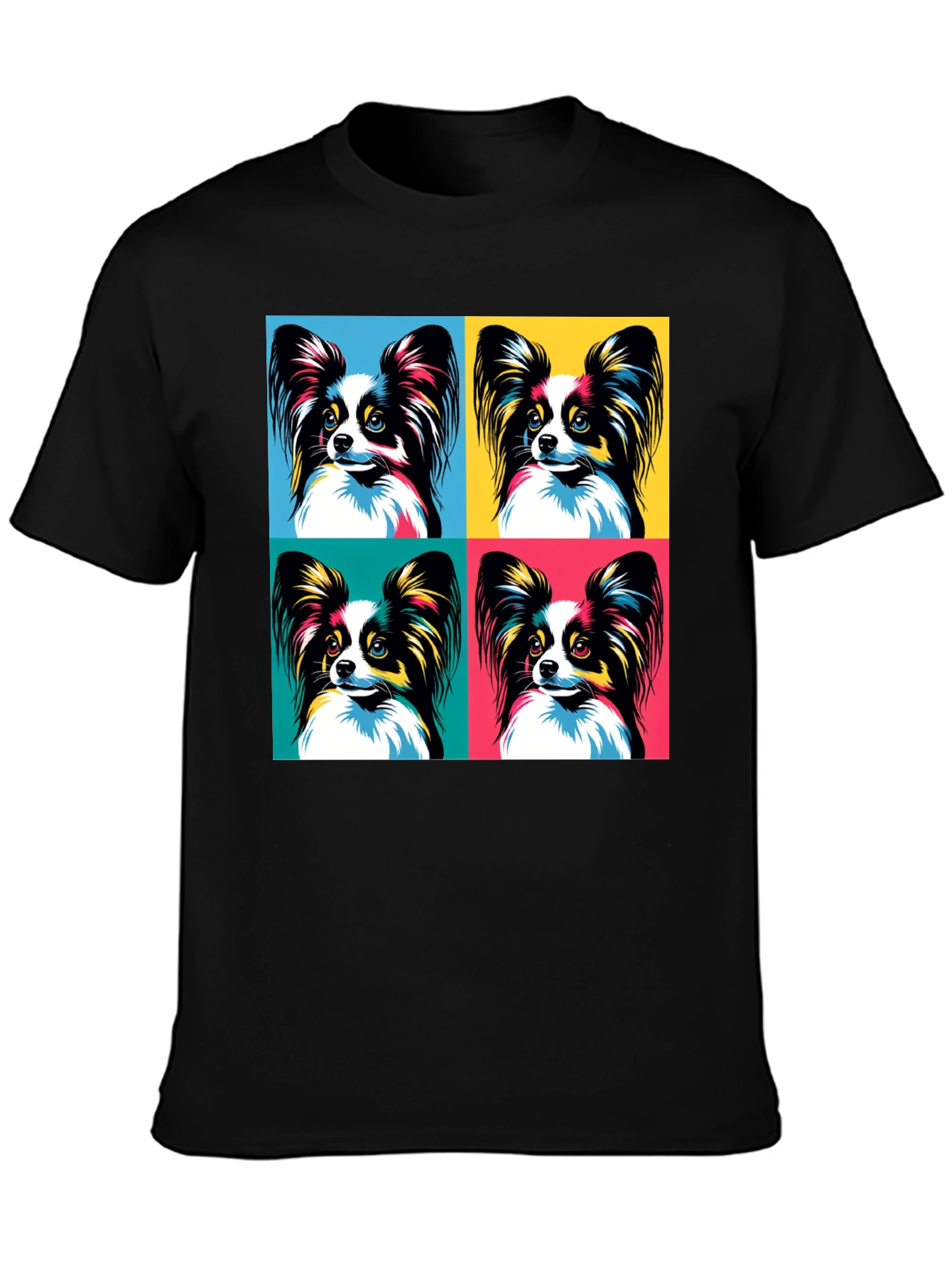 Pop Art Papillon Dog Graphic Tee - Stylish Pet Lover Shirt