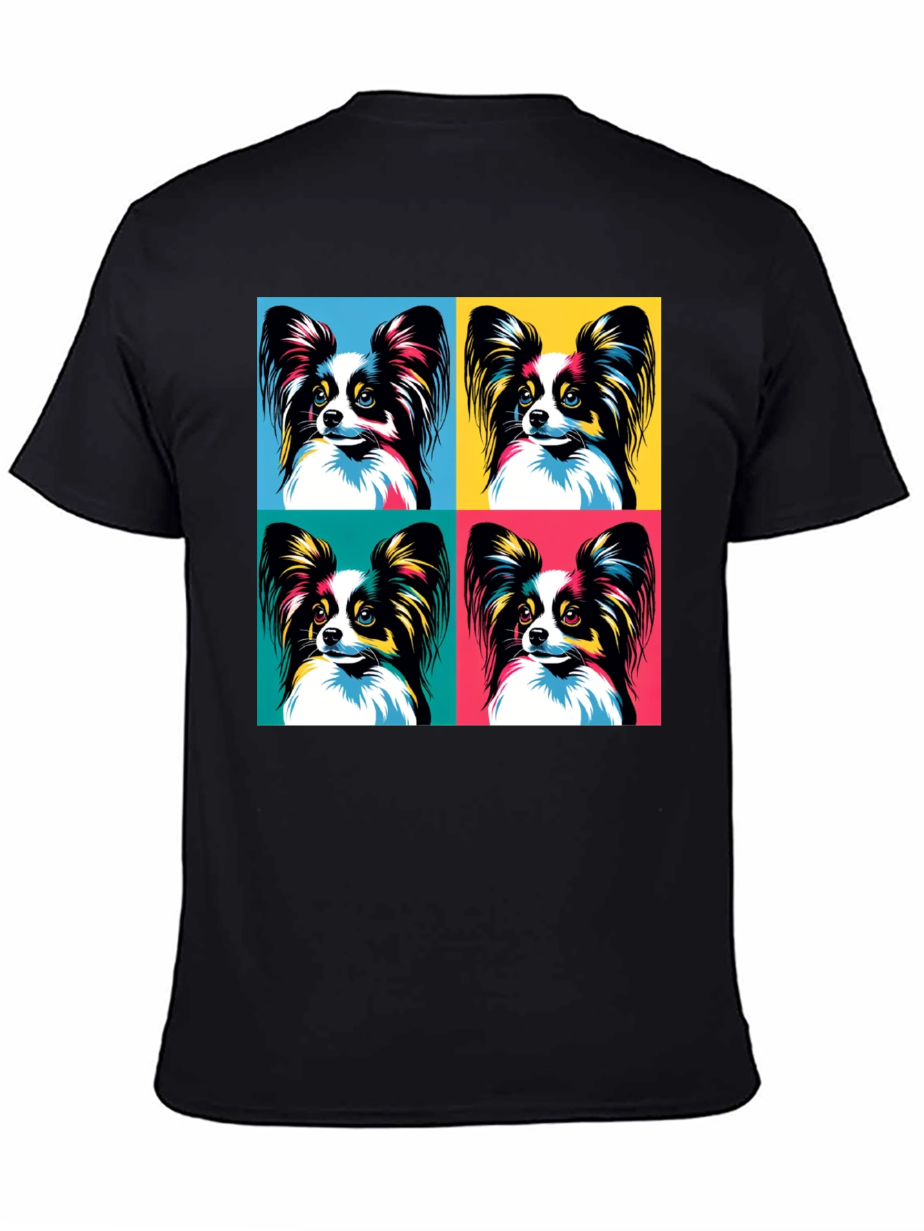Pop Art Papillon Dog Graphic Tee - Stylish Pet Lover Shirt