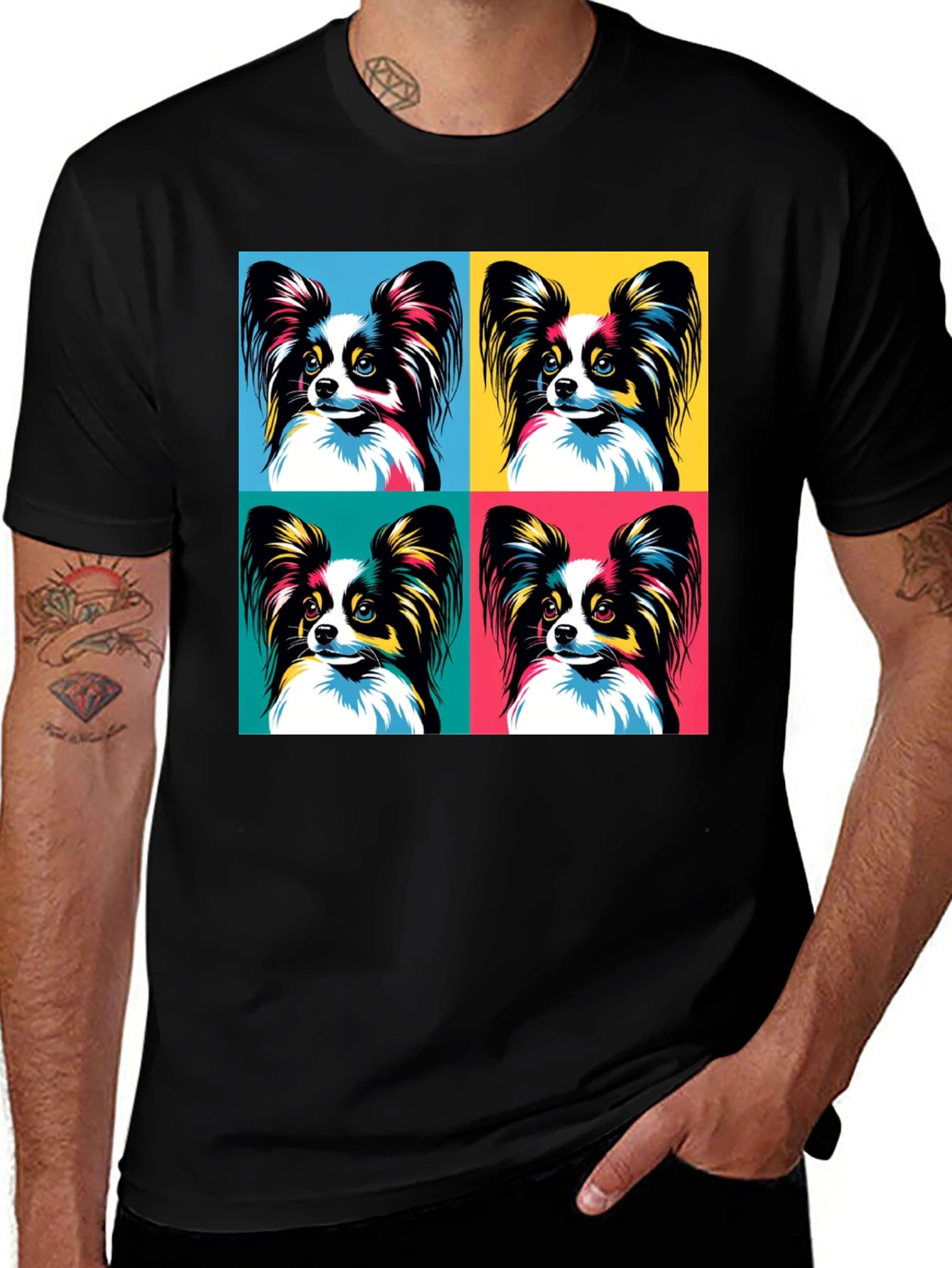 Pop Art Papillon Dog Graphic Tee - Stylish Pet Lover Shirt