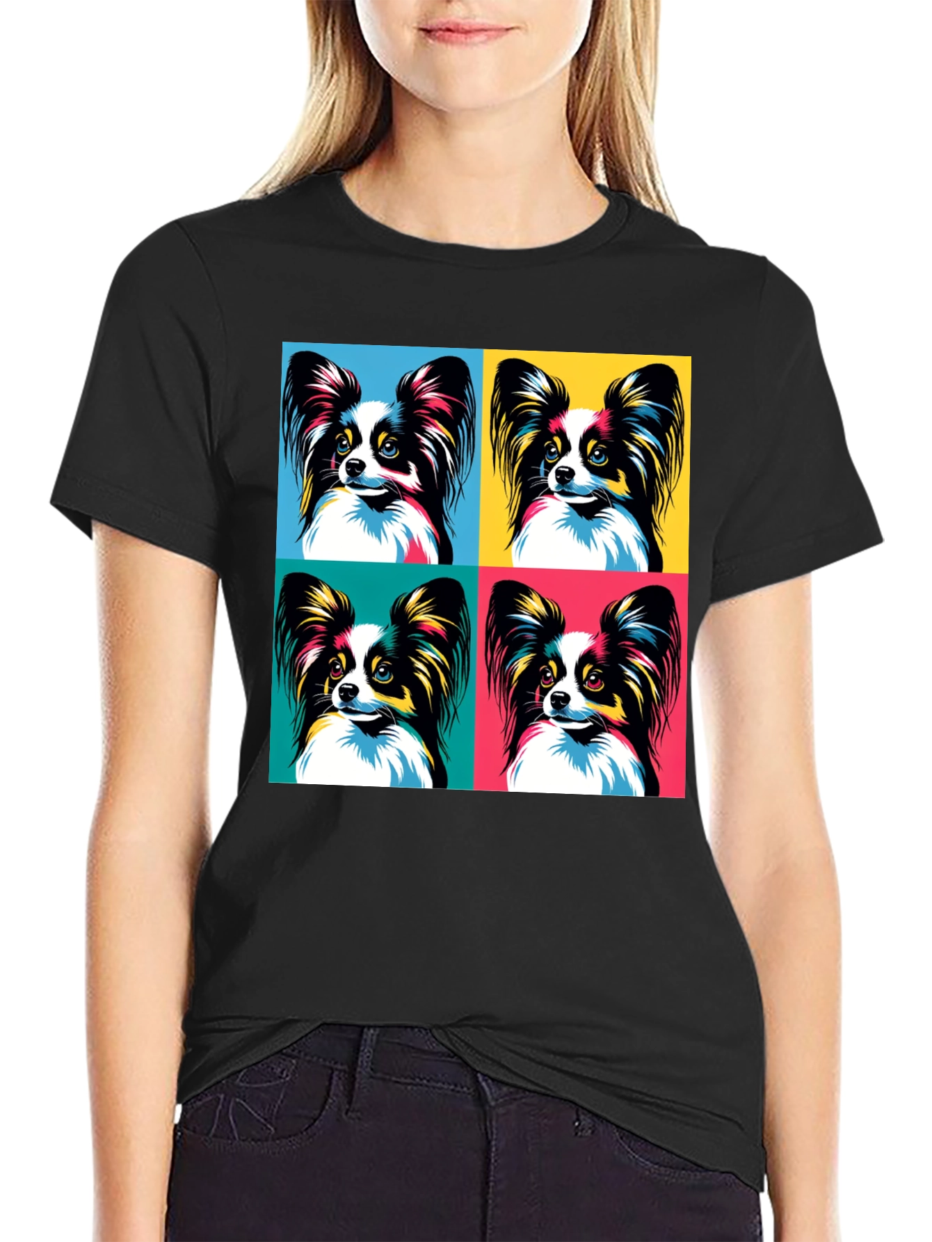 Pop Art Papillon Dog Graphic Tee - Stylish Pet Lover Shirt