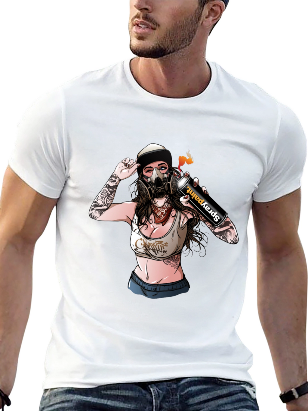 Spray Paint Girl Graphic Black T-Shirt