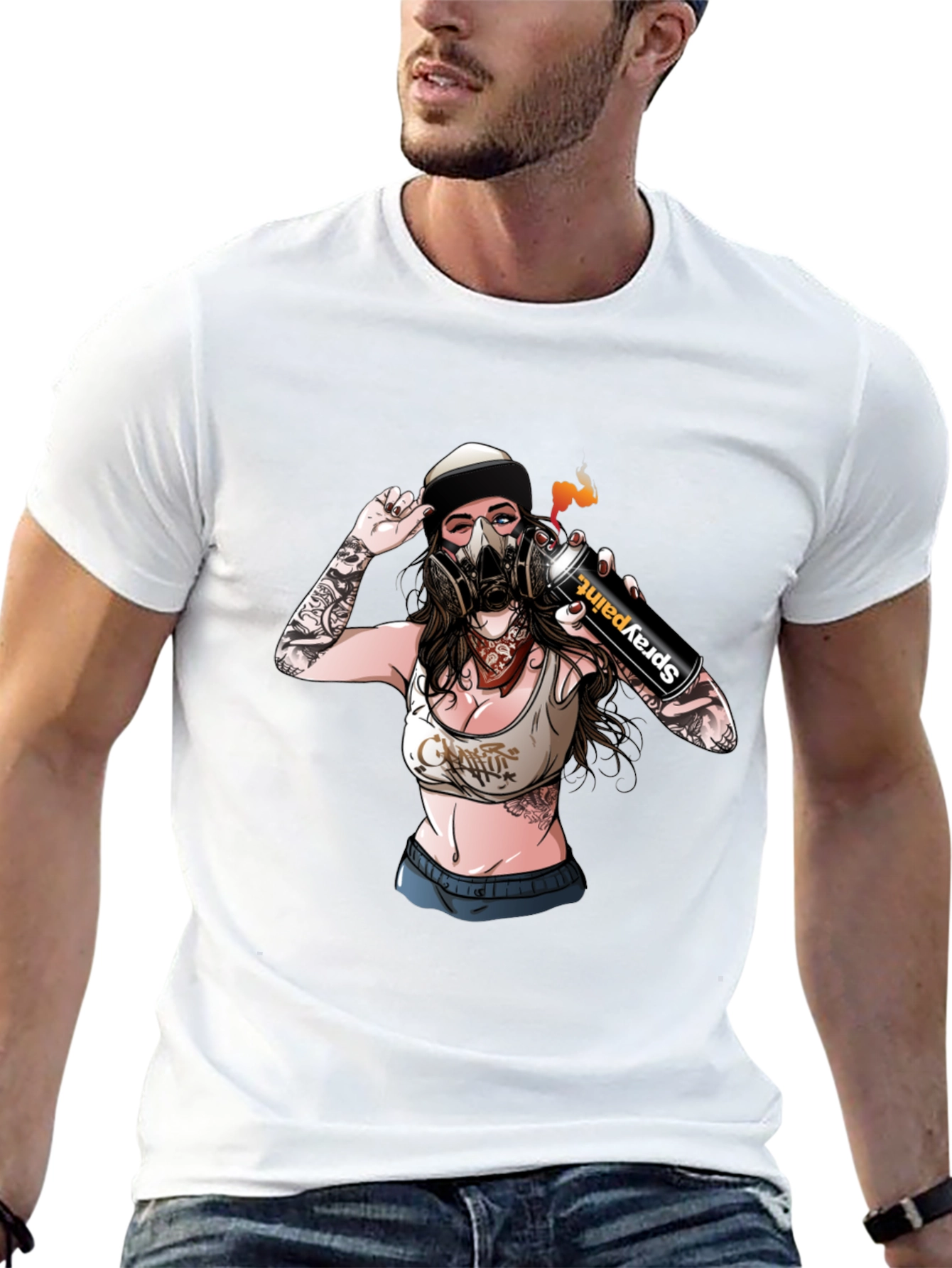 Spray Paint Girl Graphic Black T-Shirt