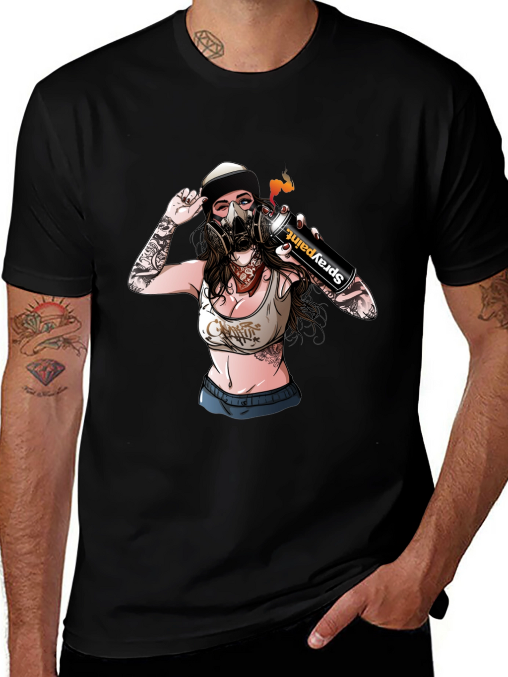 Spray Paint Girl Graphic Black T-Shirt