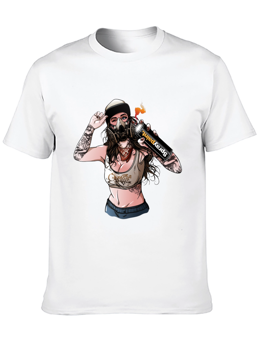 Spray Paint Girl Graphic Black T-Shirt