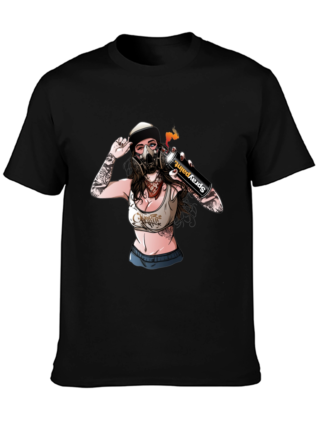 Spray Paint Girl Graphic Black T-Shirt