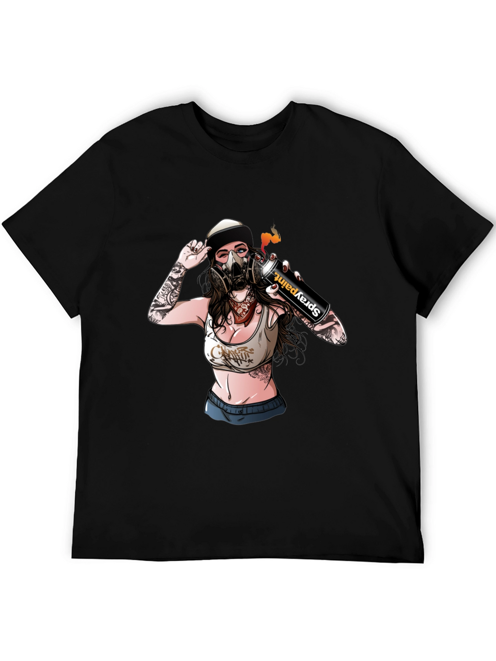 Spray Paint Girl Graphic Black T-Shirt
