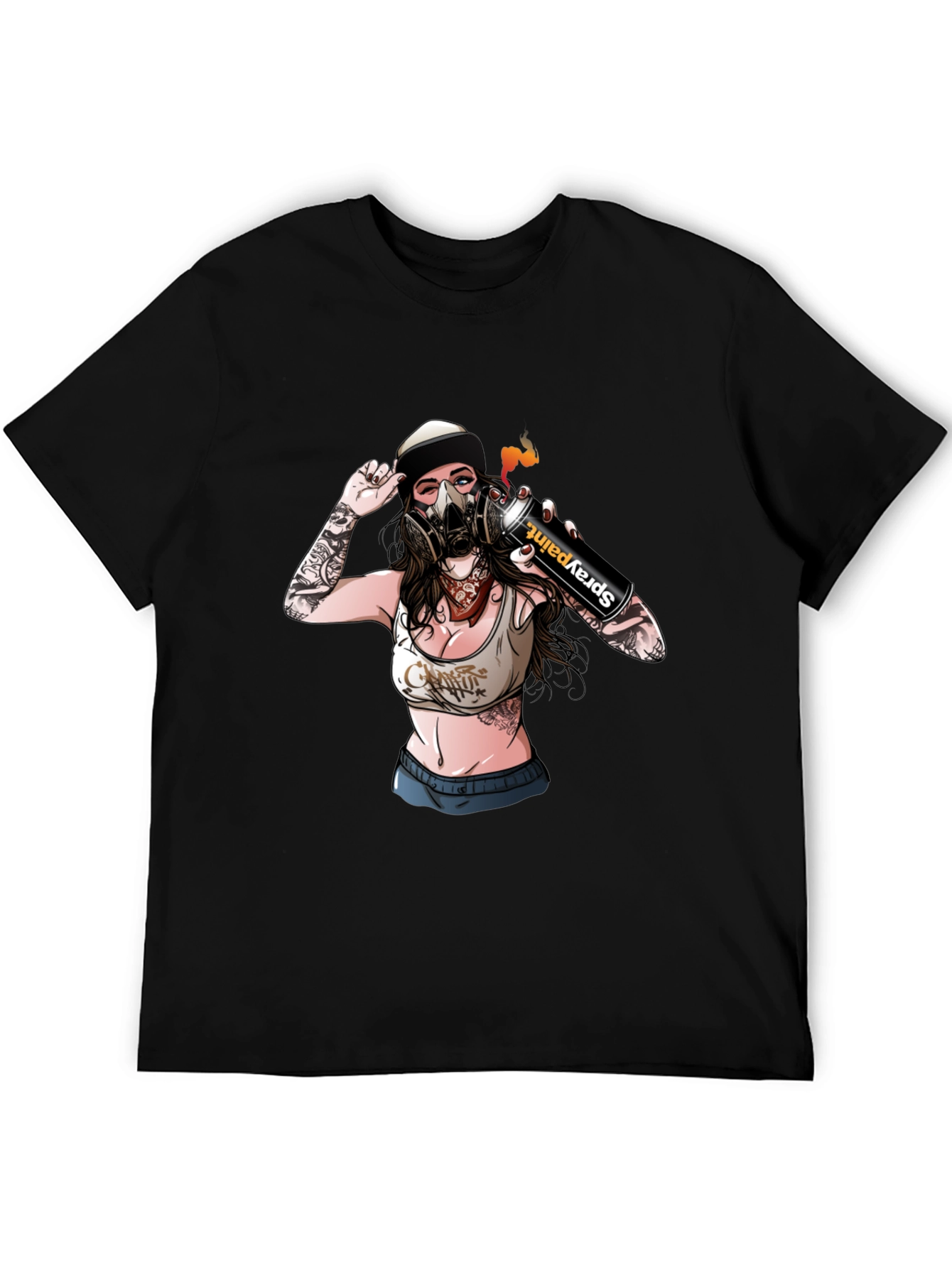 Spray Paint Girl Graphic Black T-Shirt