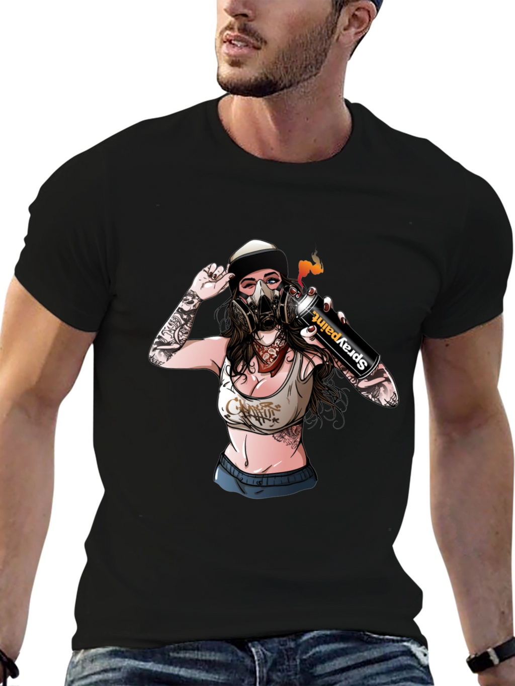 Spray Paint Girl Graphic Black T-Shirt