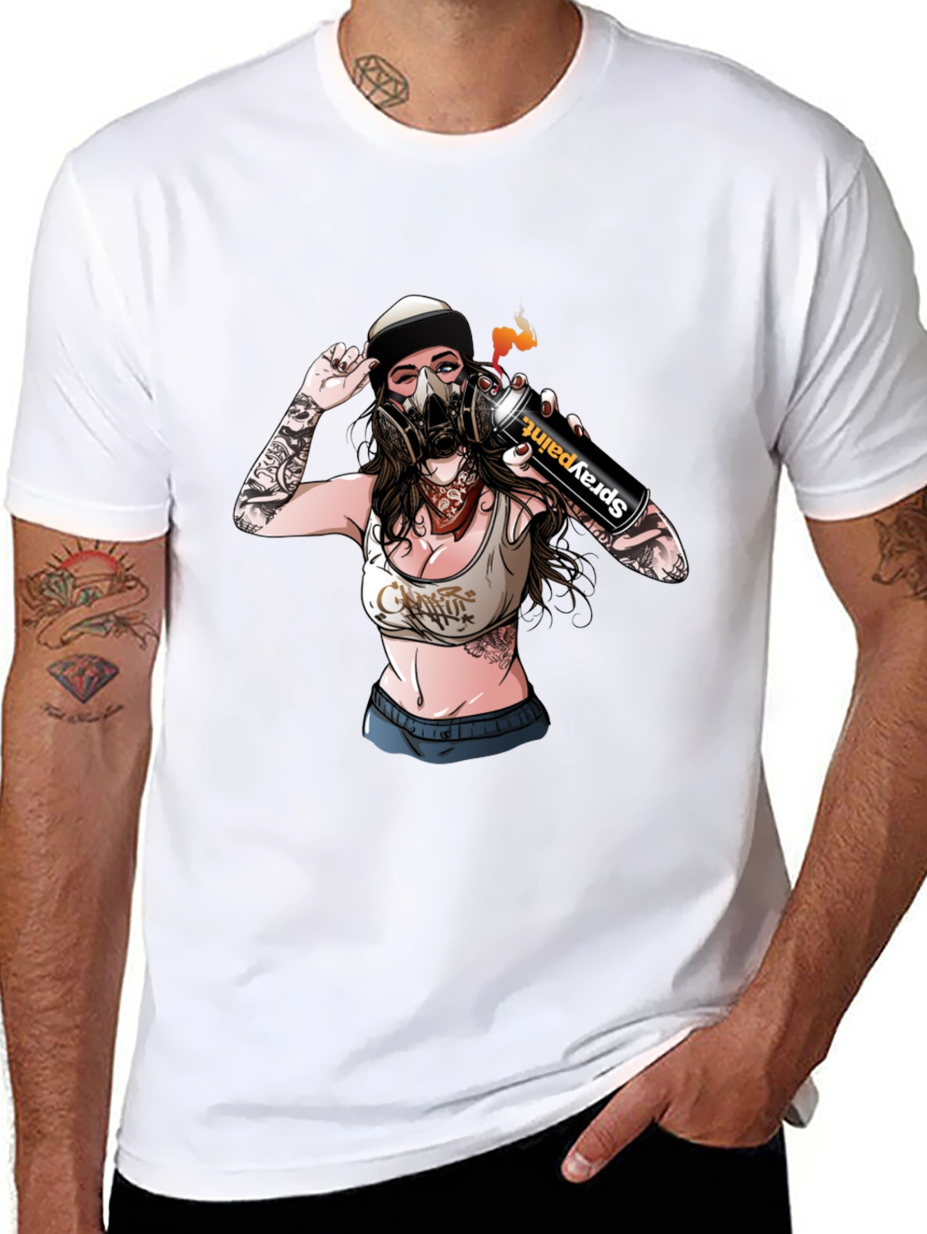 Spray Paint Girl Graphic Black T-Shirt