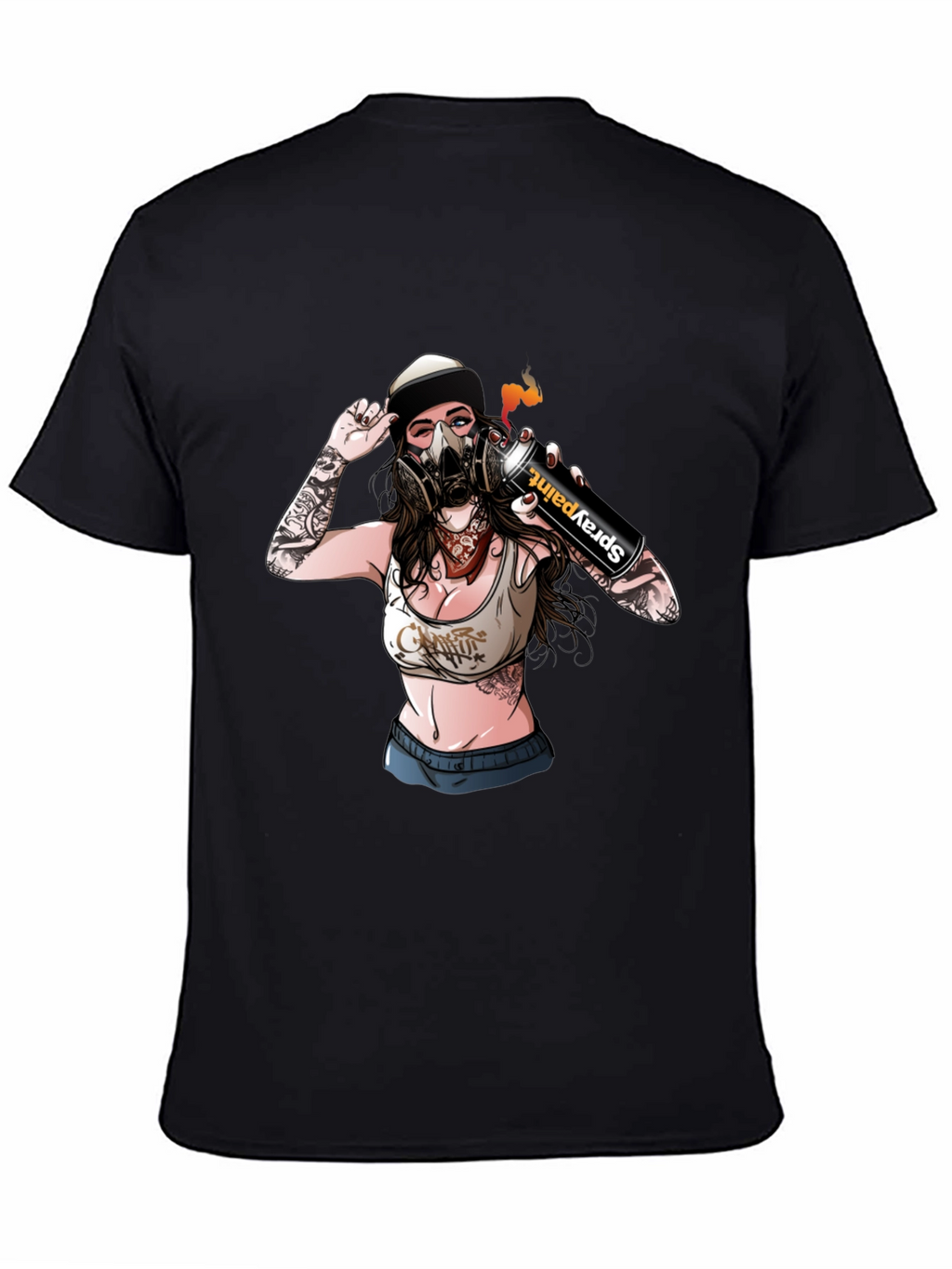 Spray Paint Girl Graphic Black T-Shirt