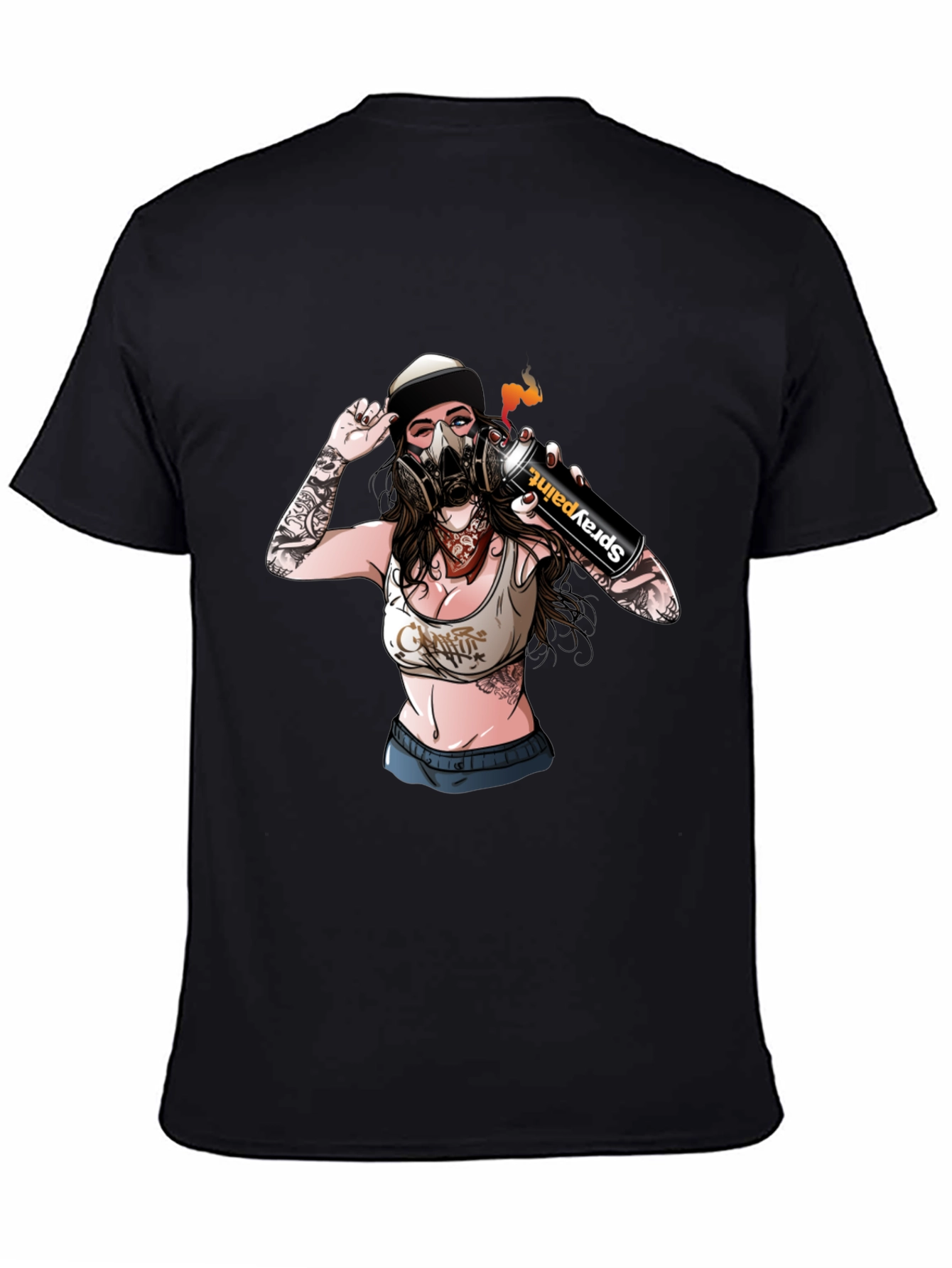 Spray Paint Girl Graphic Black T-Shirt