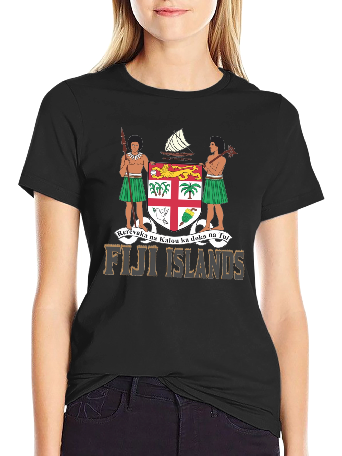 Fiji Islands Coat of Arms Black T-Shirt