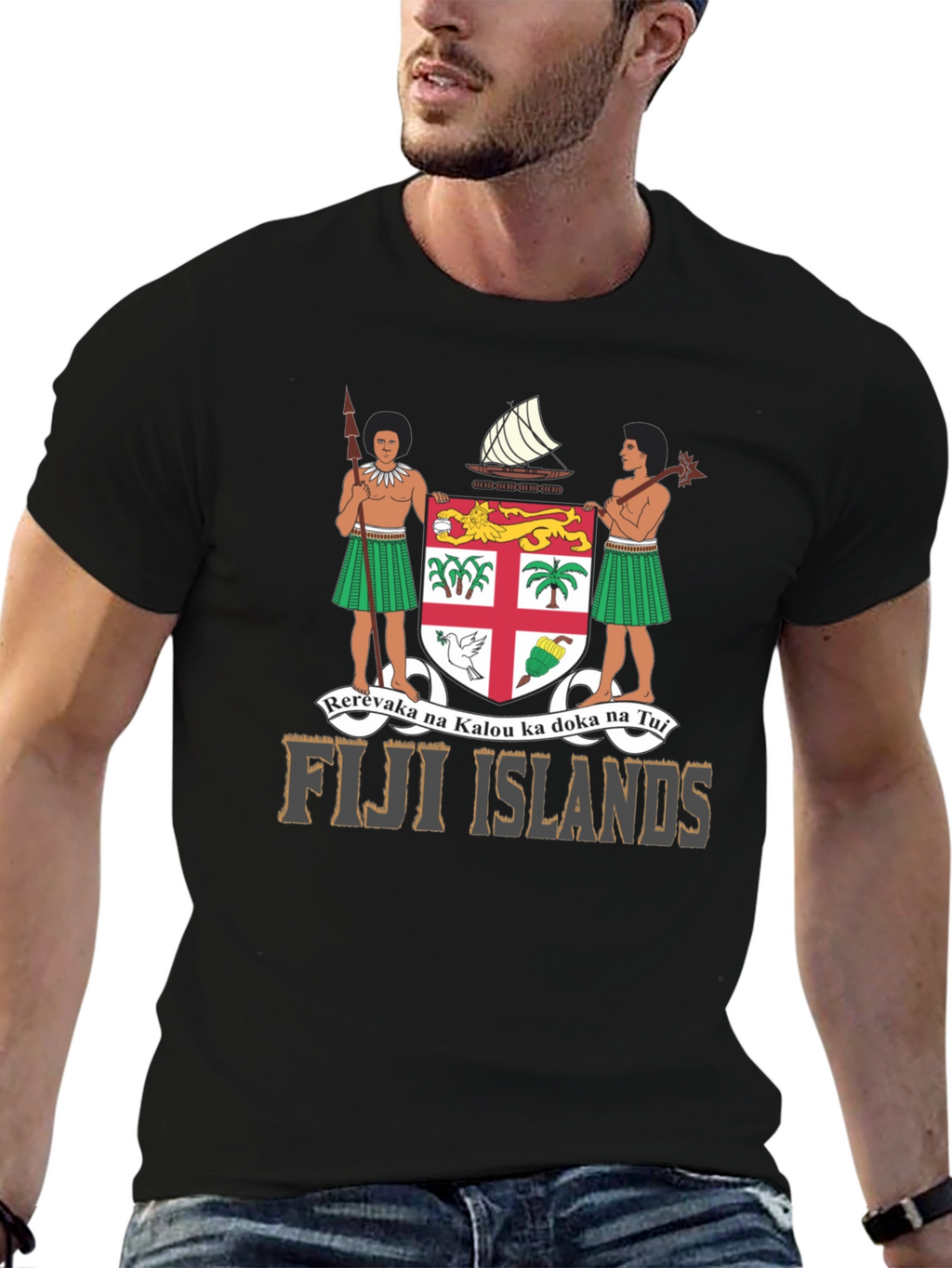 Fiji Islands Coat of Arms Black T-Shirt