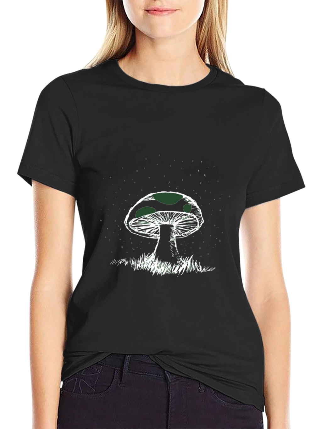 Mushroom Graphic Tee - Black Cotton T-Shirt
