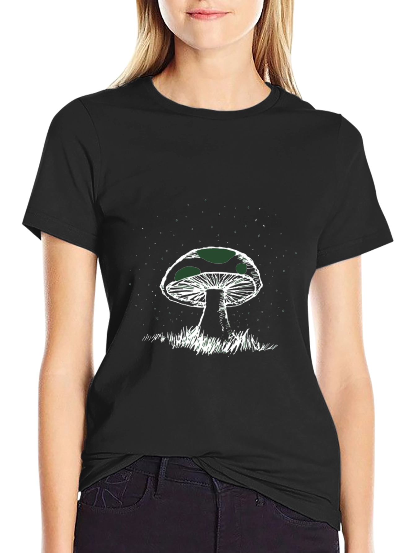 Mushroom Graphic Tee - Black Cotton T-Shirt