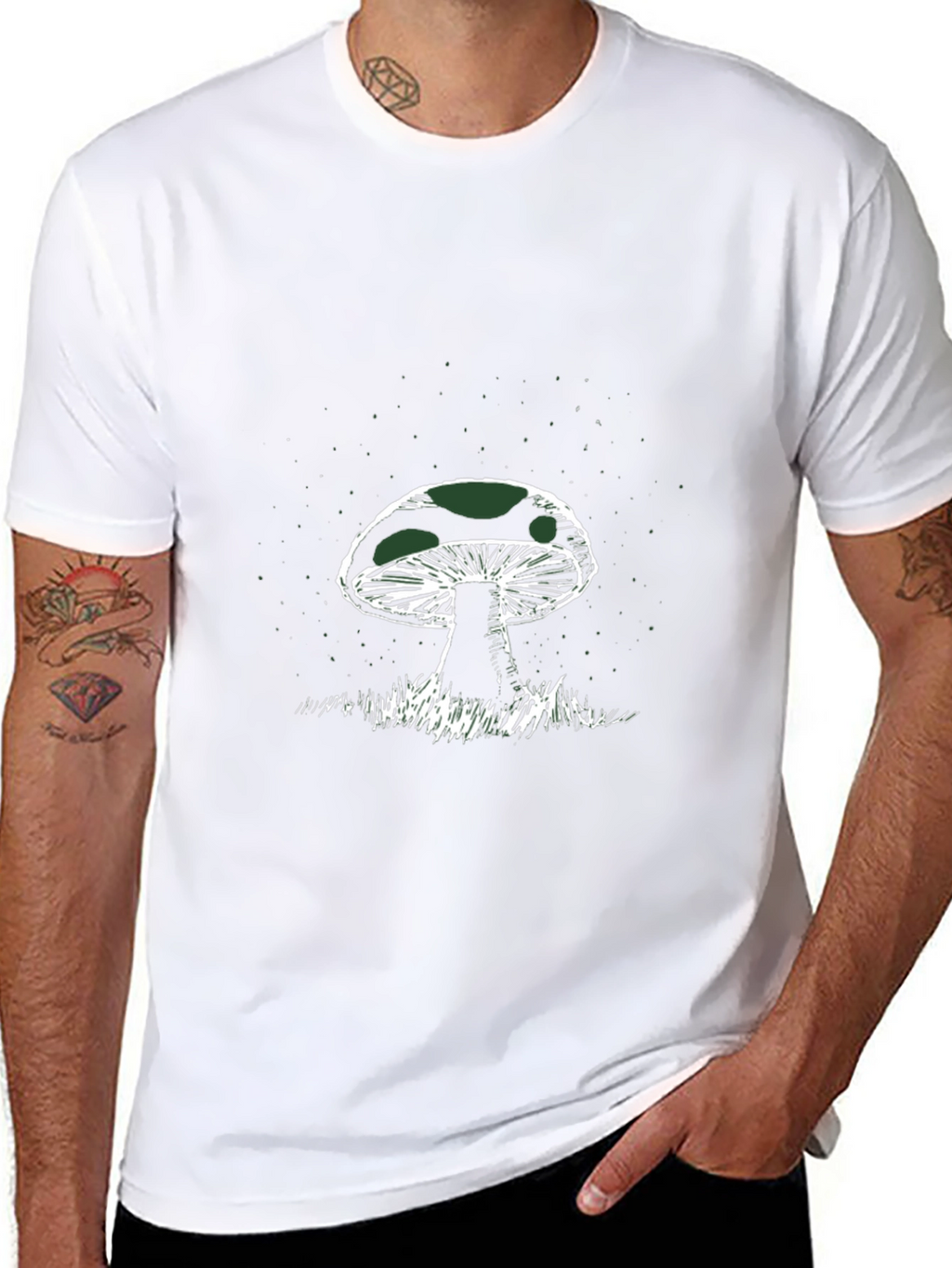 Mushroom Graphic Tee - Black Cotton T-Shirt