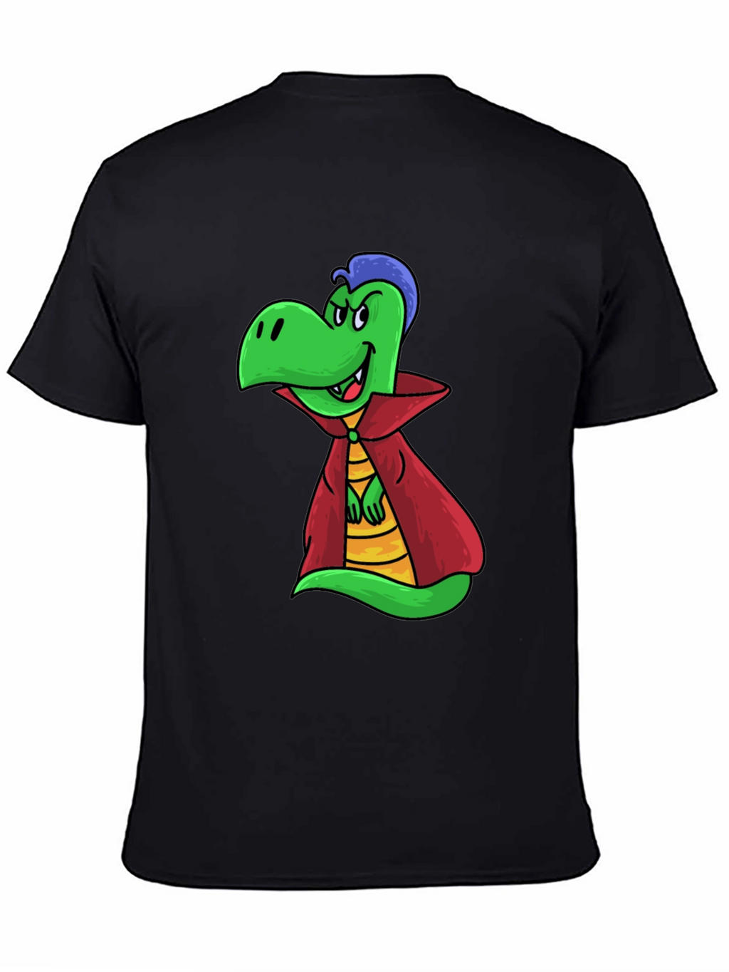 Cartoon Vampire Dinosaur Black T-Shirt