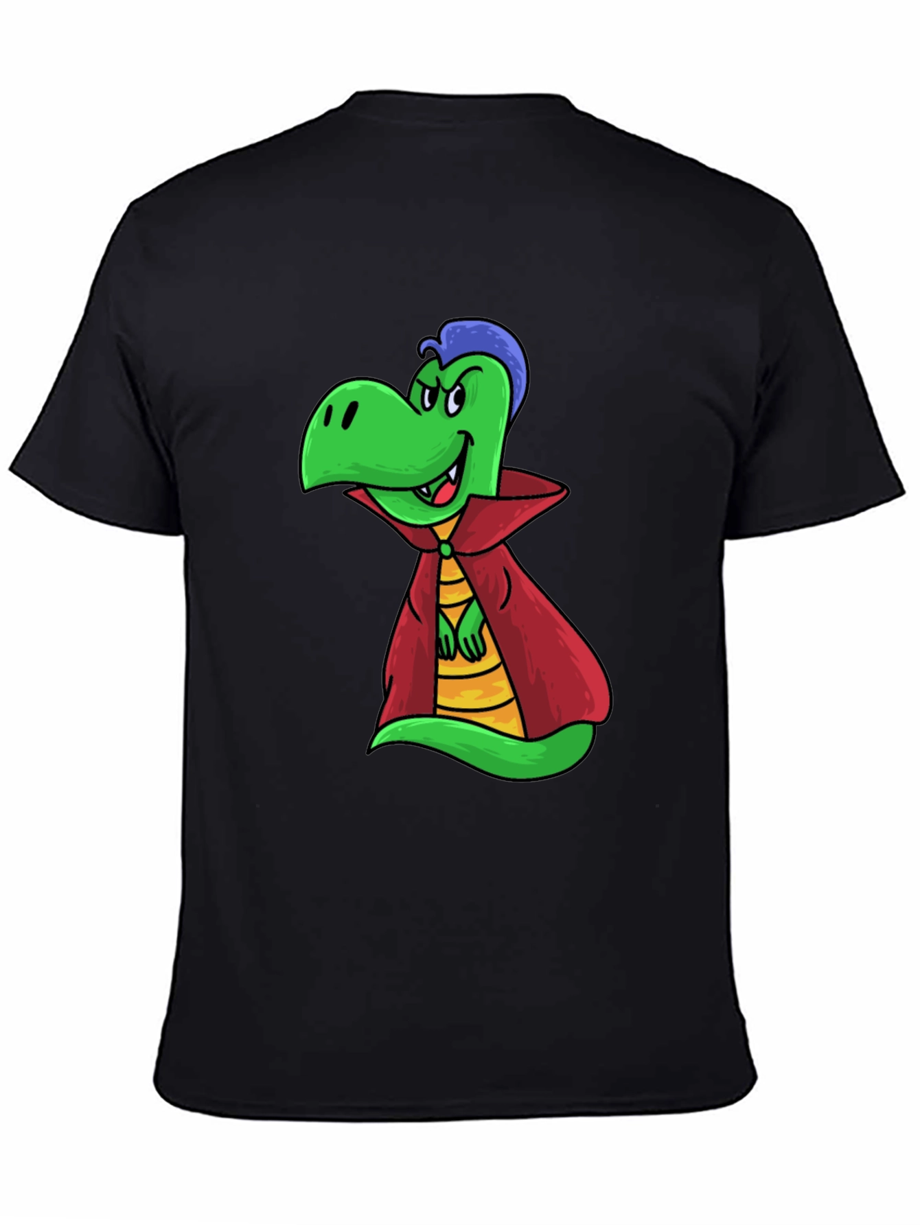 Cartoon Vampire Dinosaur Black T-Shirt