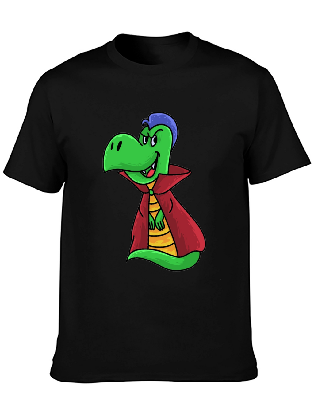 Cartoon Vampire Dinosaur Black T-Shirt