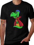 Cartoon Vampire Dinosaur Black T-Shirt