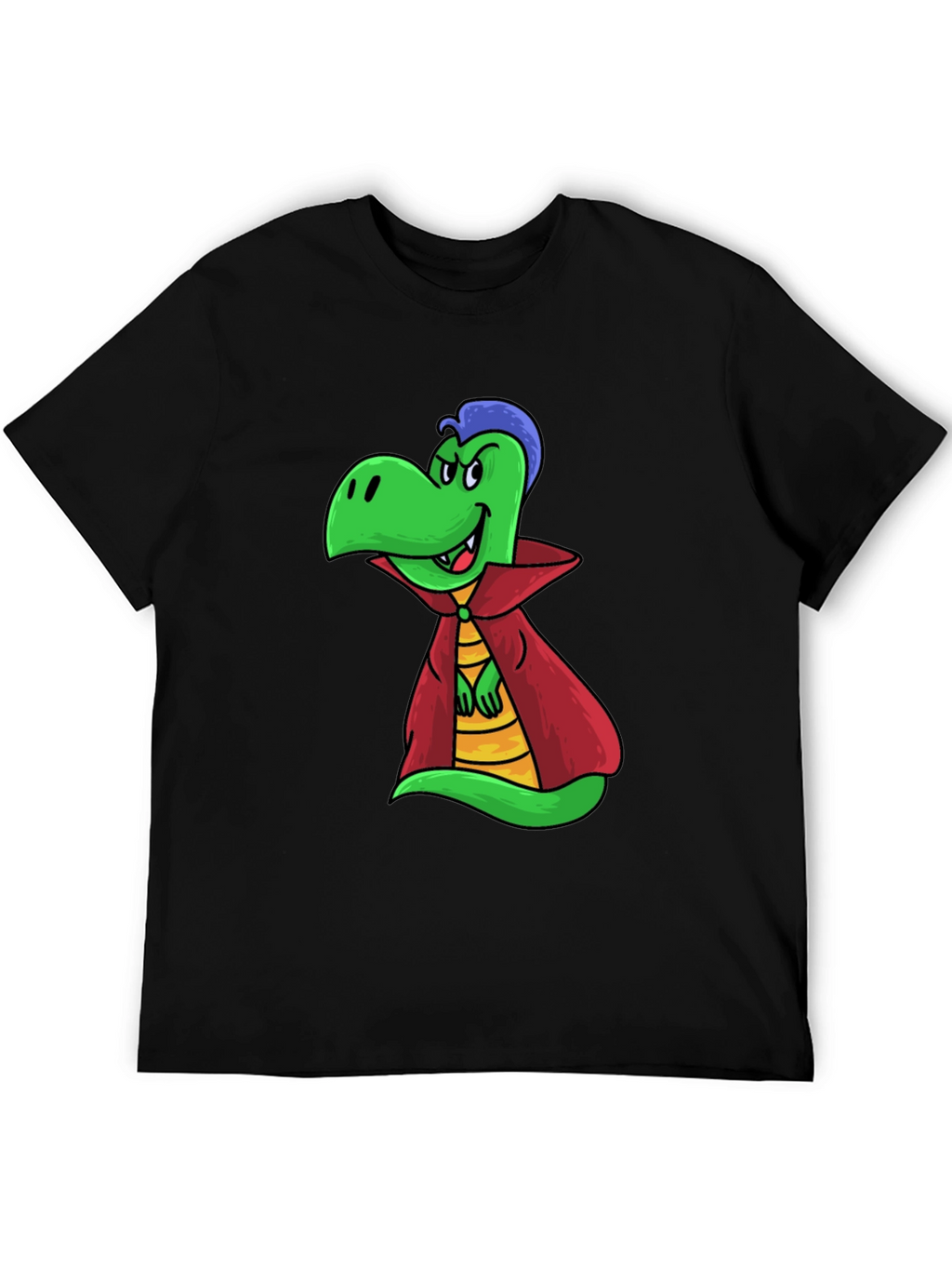 Cartoon Vampire Dinosaur Black T-Shirt