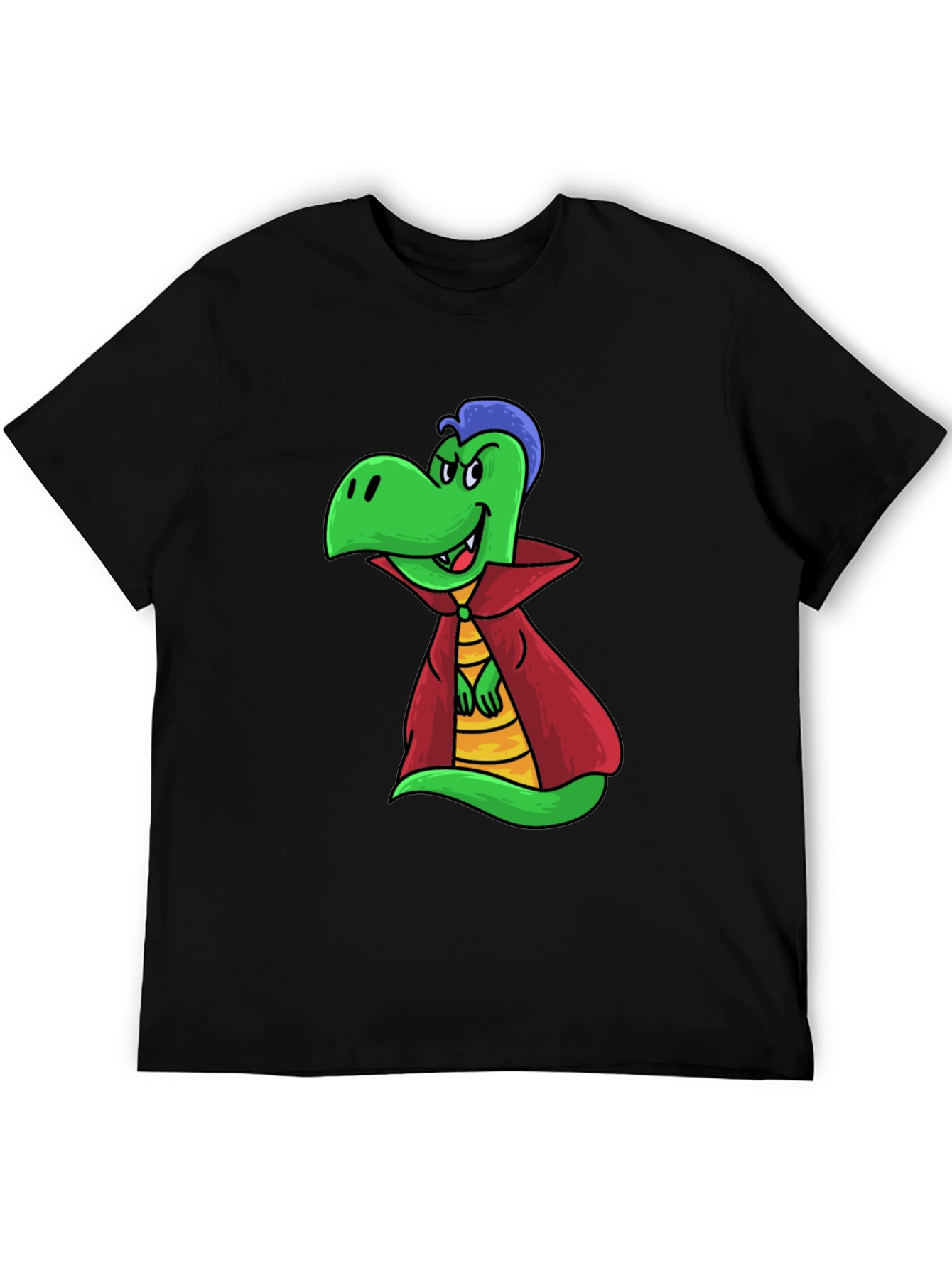 Cartoon Vampire Dinosaur Black T-Shirt