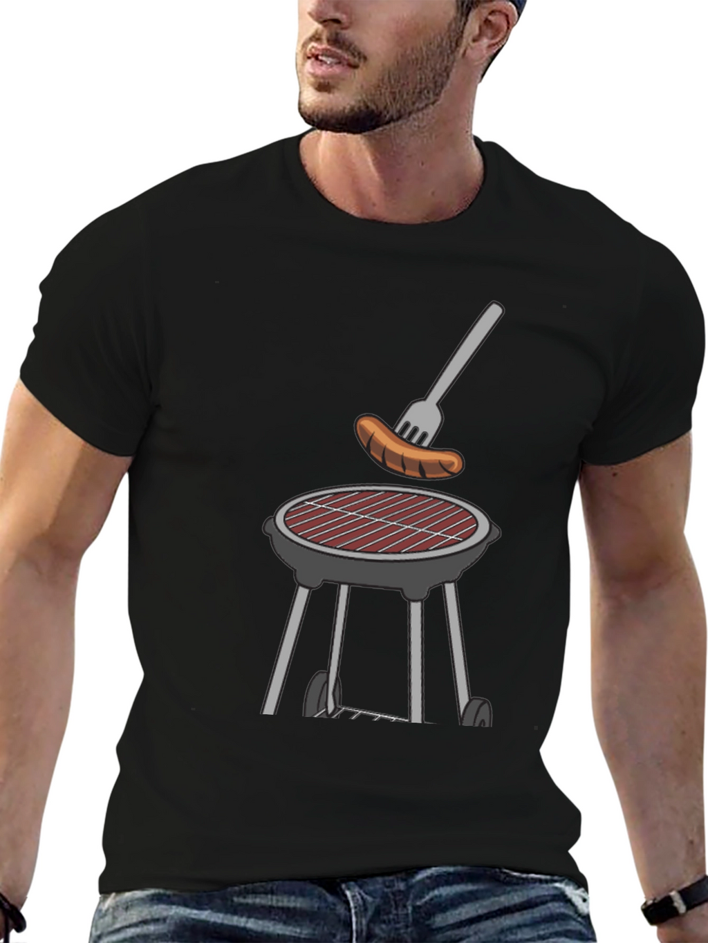 BBQ Grill & Sausage Graphic Tee - Black