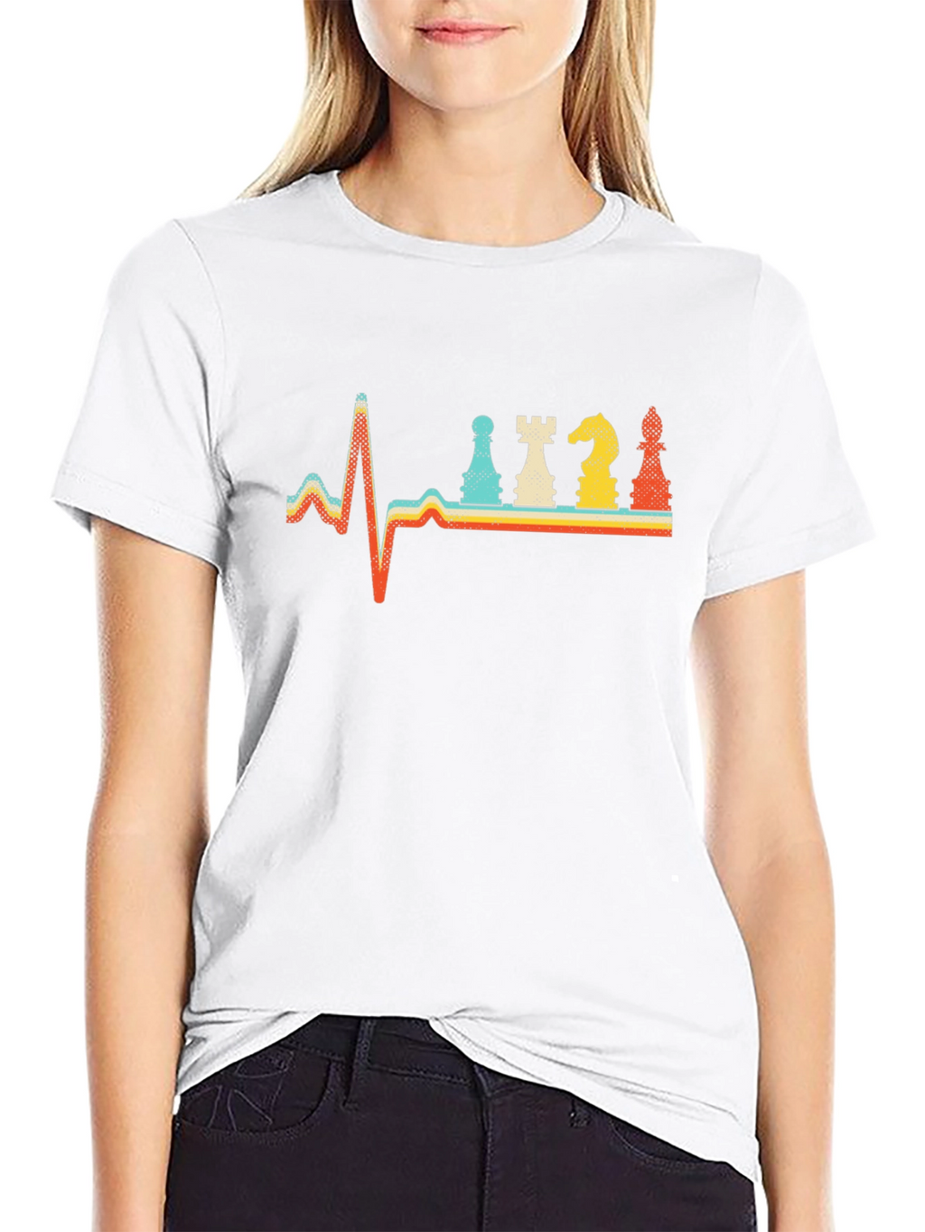 Chess Heartbeat Retro T-Shirt - Black