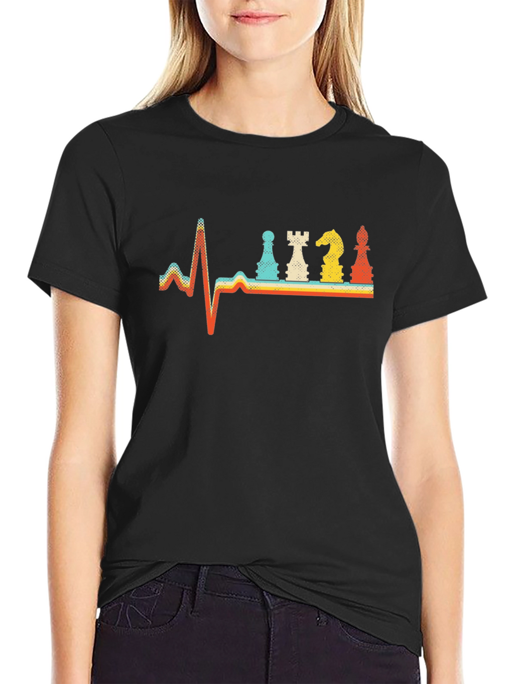 Chess Heartbeat Retro T-Shirt - Black