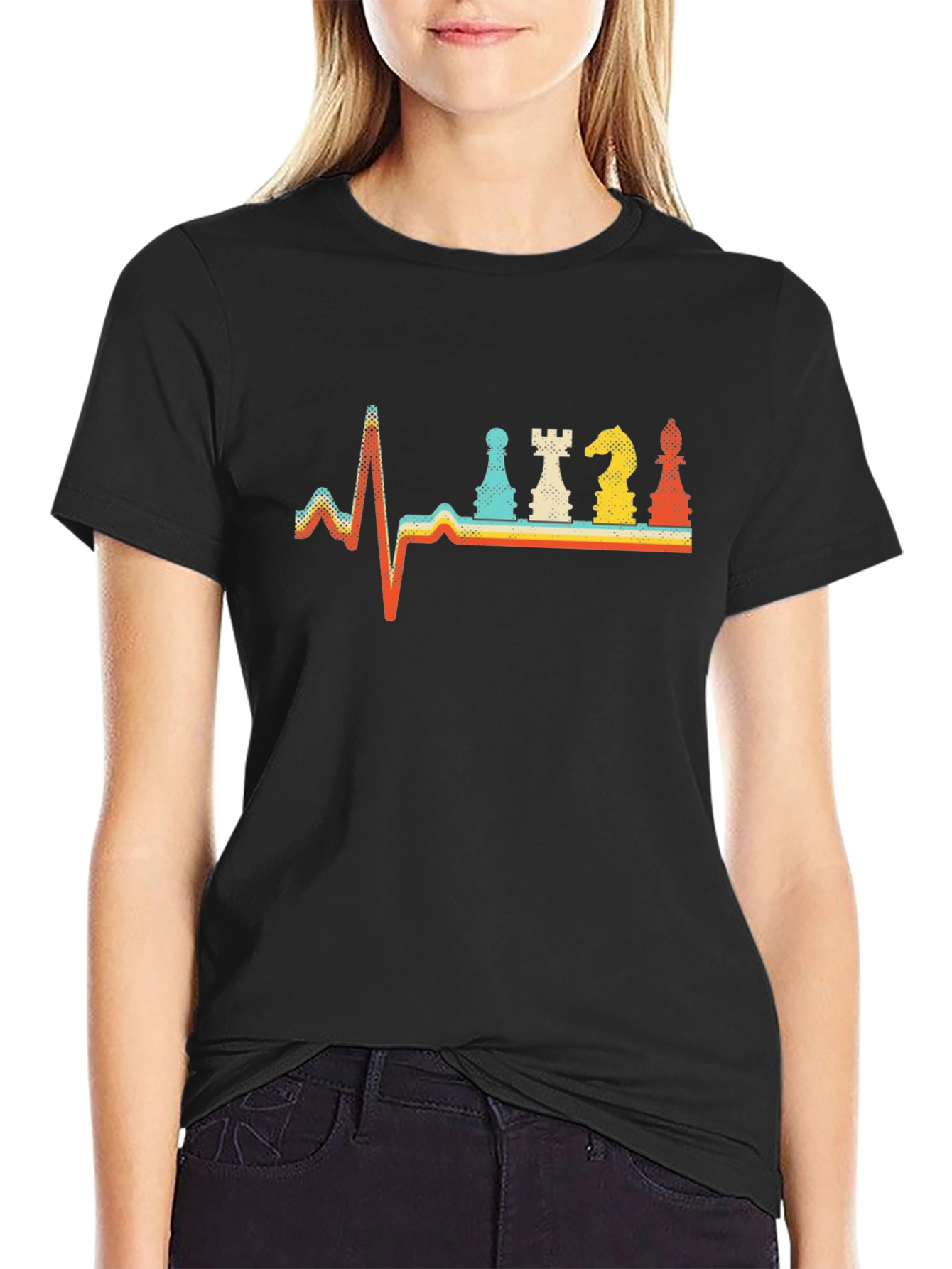 Chess Heartbeat Retro T-Shirt - Black