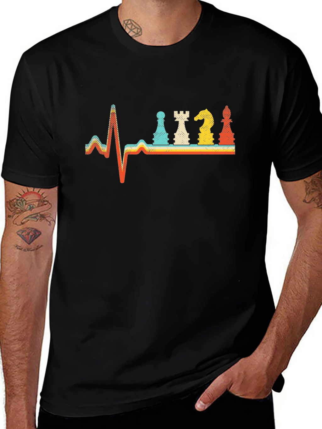 Chess Heartbeat Retro T-Shirt - Black