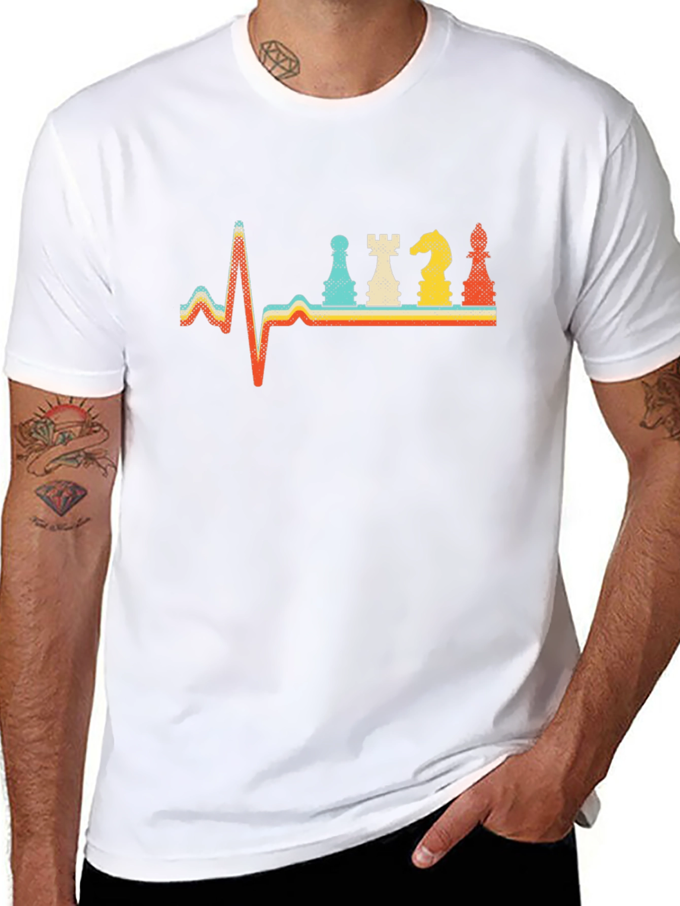 Chess Heartbeat Retro T-Shirt - Black